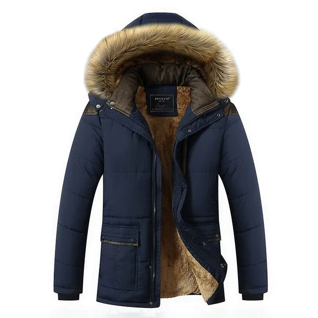 2018 New Fashion Warm Wool Liner Man Jacket and Coat M-5XL Fur Collar Hooded Men Winter Jacket Windproof Male Parkas casaco