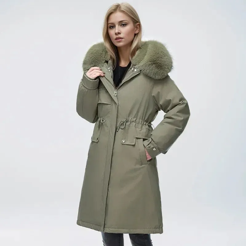 2024 neue Winter Frauen Parka Kleidung lose lange Mantel Wolle Liner Kapuze Daunen Baumwoll jacke Pelz kragen dicken warmen Schnee tragen gepolstert