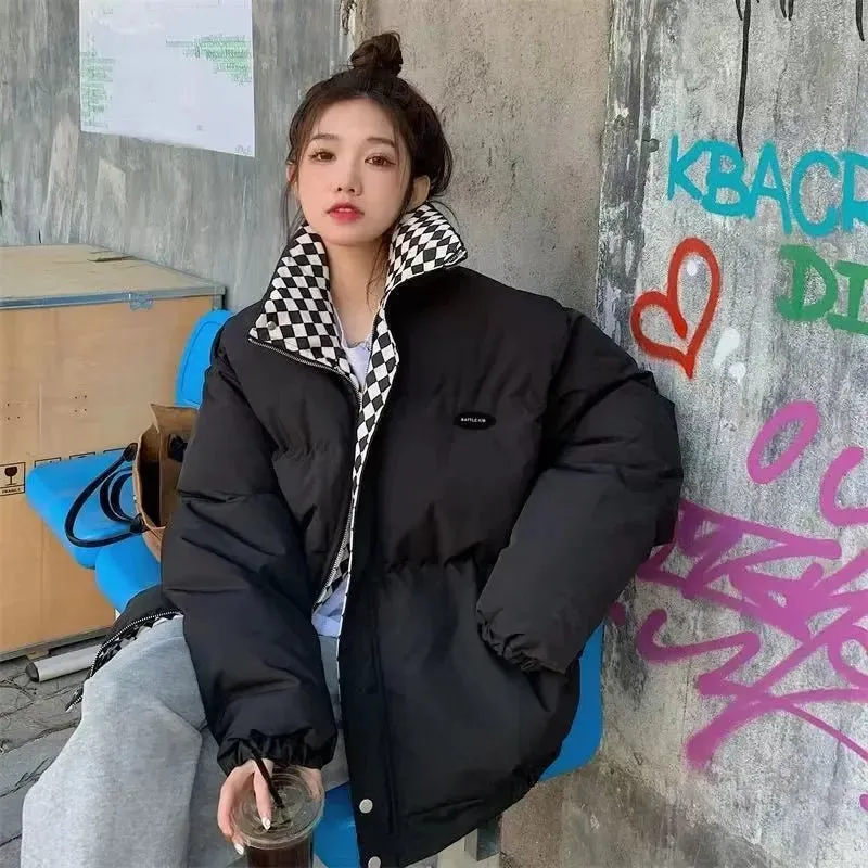2024 Winter Daunen Baumwolle losen Mantel Frauen gepolsterte Jacke Herbst Frau solide dicke warme Puffer Parkas schwarz weiß Overs ize Outwear