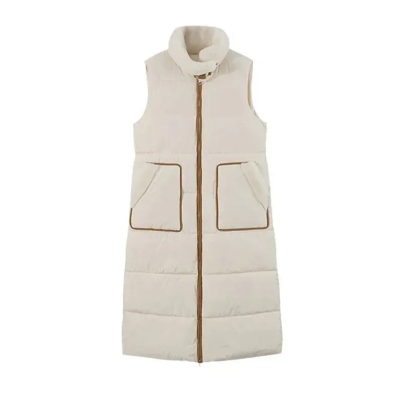 2024 Winter neue lange Damen Daunen Baumwolle Weste Jacke stilvolle und High-End Plüsch Stehkragen genähte Taille schlanker warme Jacke
