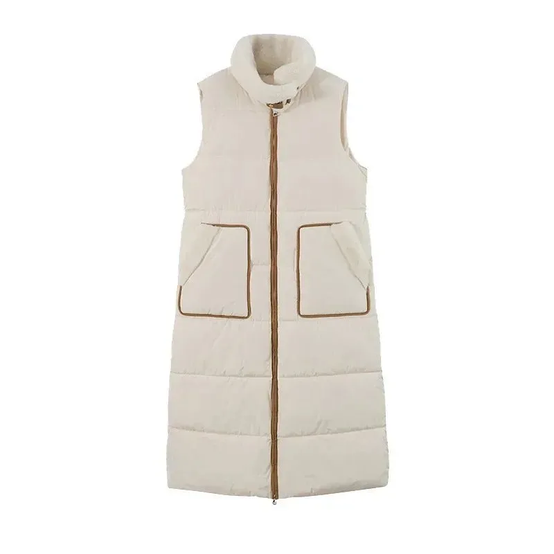 2024 Winter neue lange Damen Daunen Baumwolle Weste Jacke stilvolle und High-End Plüsch Stehkragen genähte Taille schlanker warme Jacke