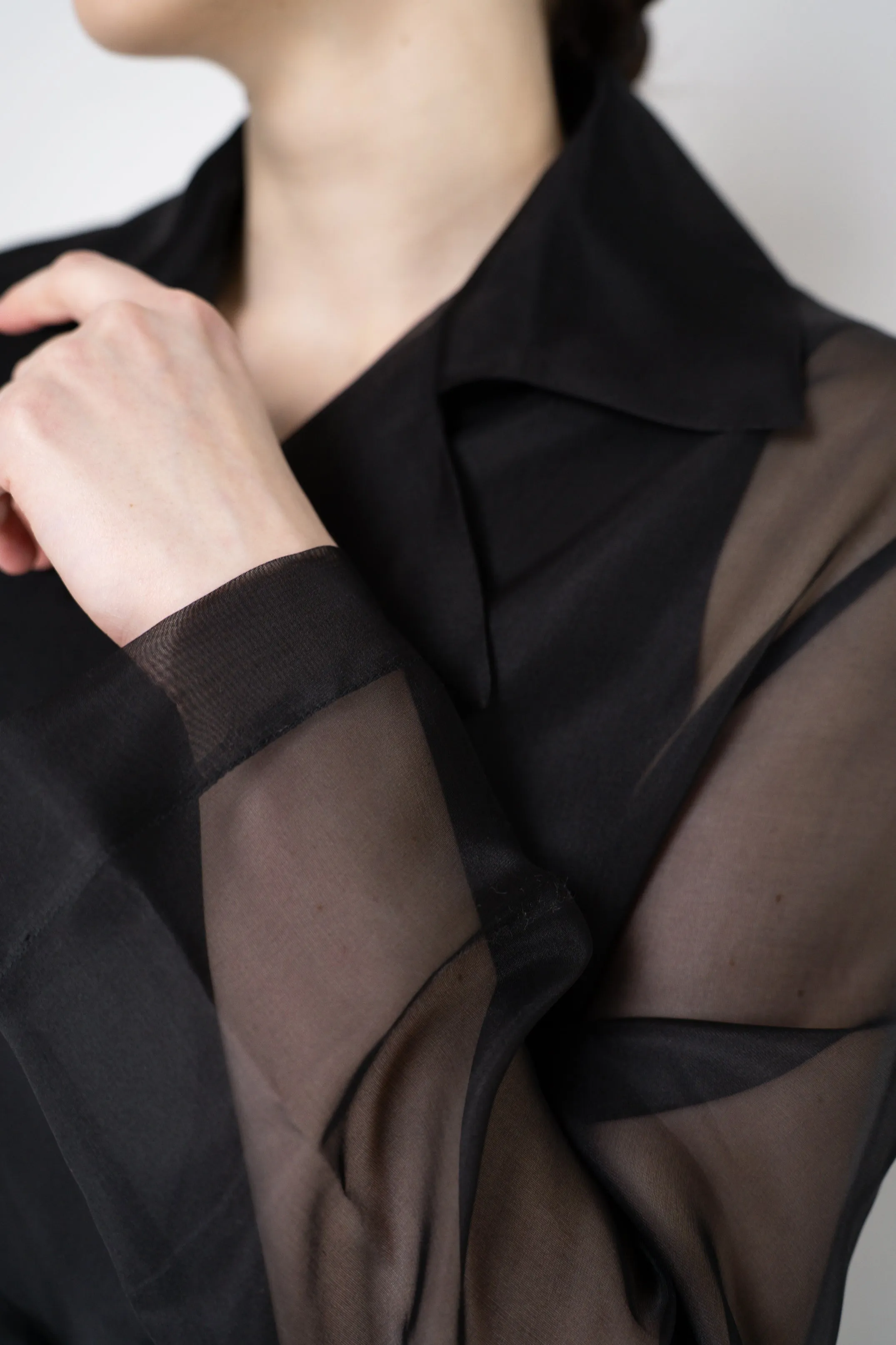 Antonelli Valmorea Silk Organza Sheer Trench Coat in Black