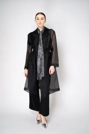 Antonelli Valmorea Silk Organza Sheer Trench Coat in Black