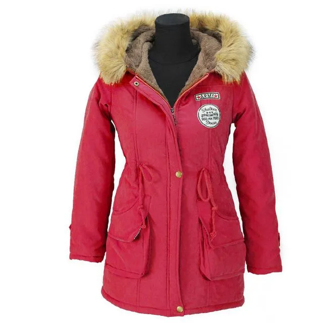 Aonibeier Winter Women Jacket Artificial Fur Collar Hooded Coat Warm Jacket Female Outerwear Casual Long Down Cotton Coats