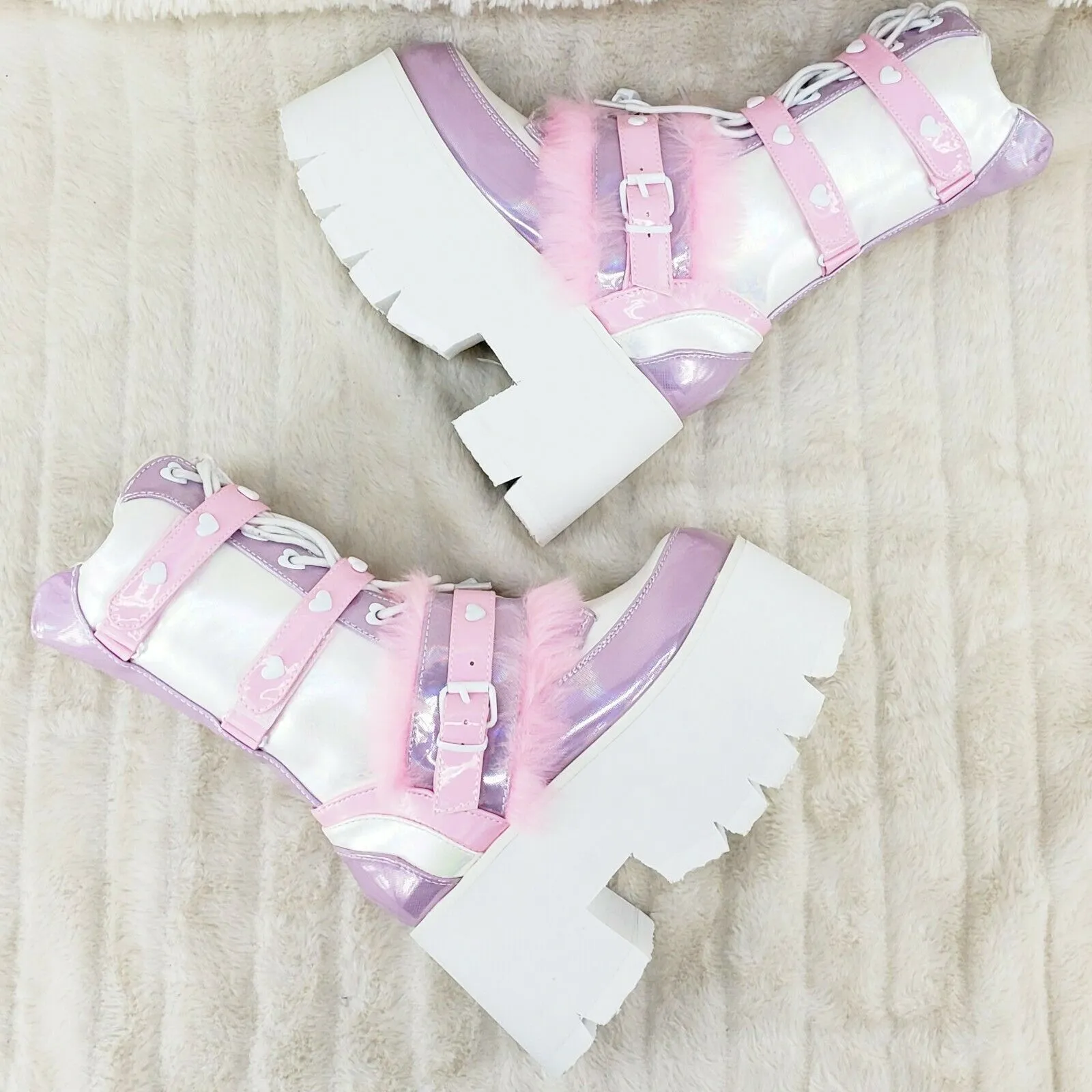 Ashes 120 Pink Faux Fur Trim 3.5" Platform Heel Cosplay Punk Festival Boots NY