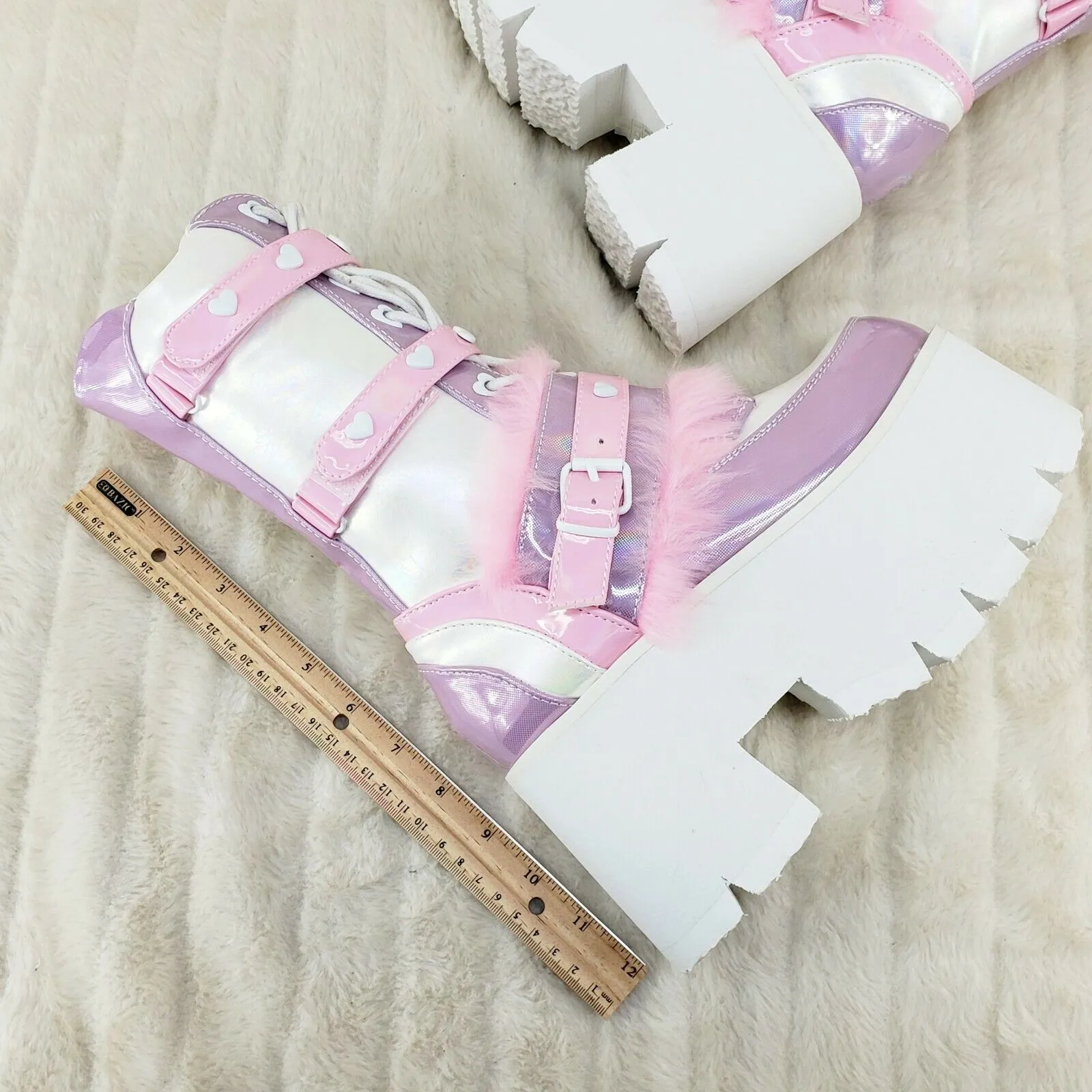 Ashes 120 Pink Faux Fur Trim 3.5" Platform Heel Cosplay Punk Festival Boots NY