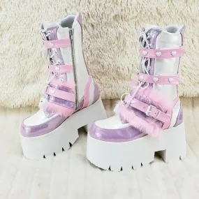 Ashes 120 Pink Faux Fur Trim 3.5" Platform Heel Cosplay Punk Festival Boots NY