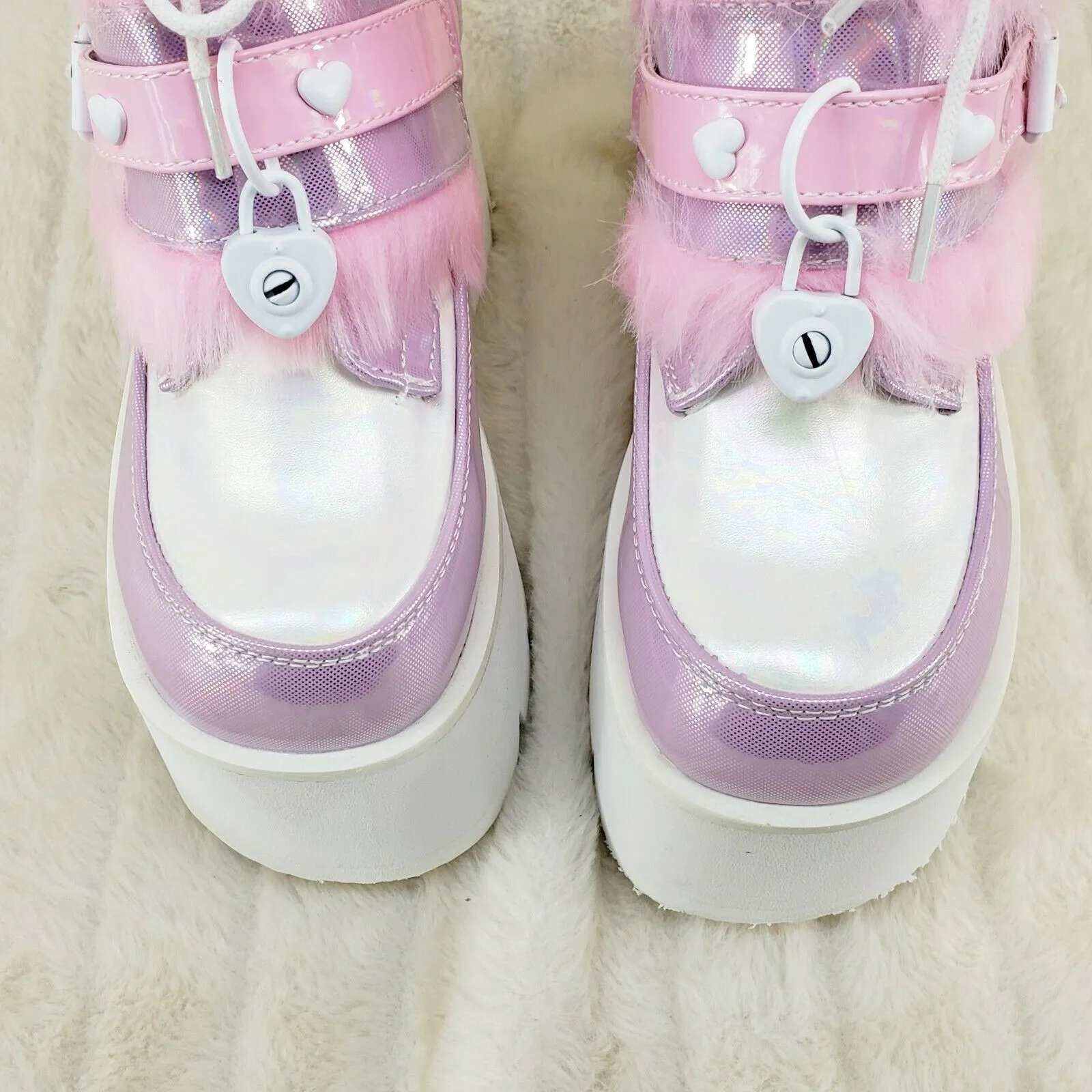 Ashes 120 Pink Faux Fur Trim 3.5" Platform Heel Cosplay Punk Festival Boots NY