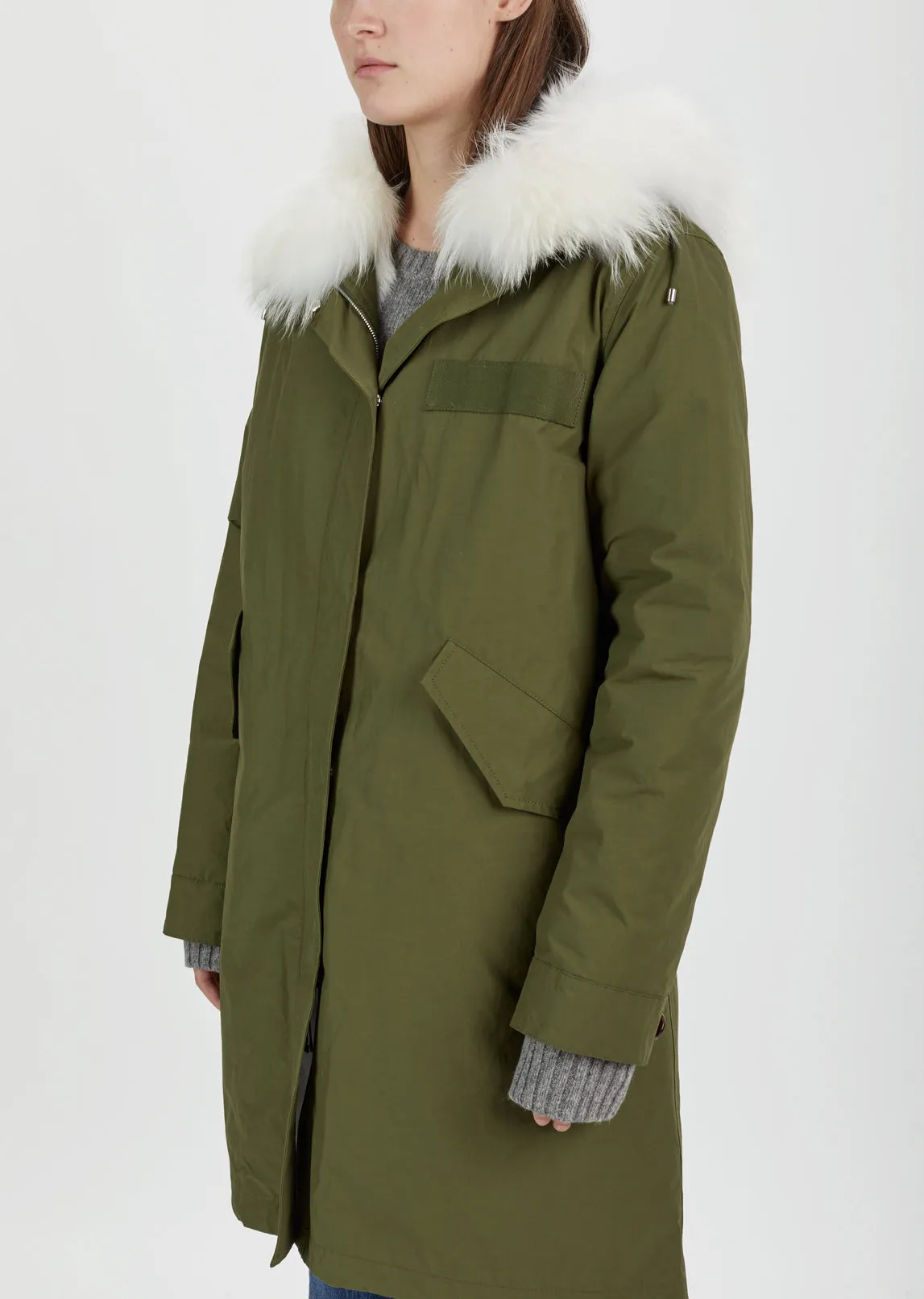 Cotton Canvas Fox Fur Jacket