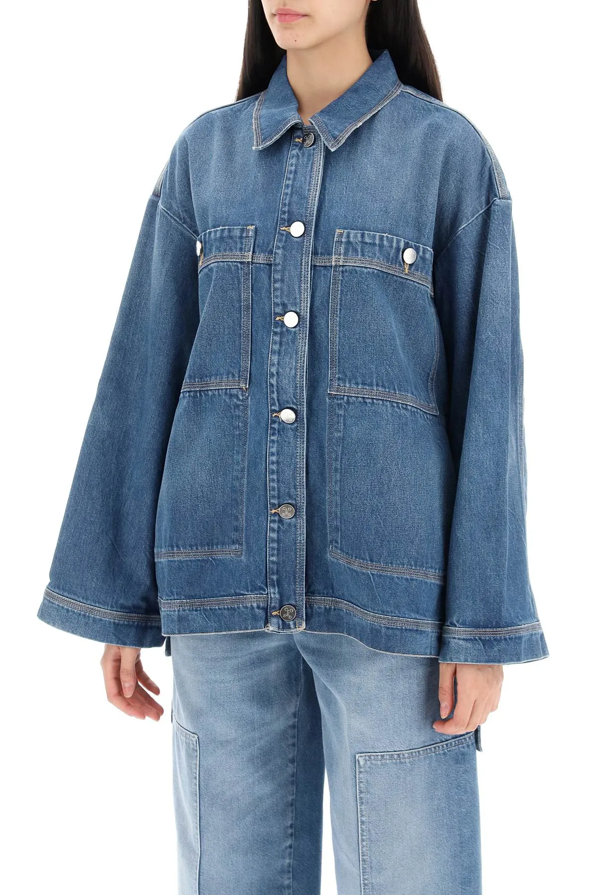 denim overshirt with side slits