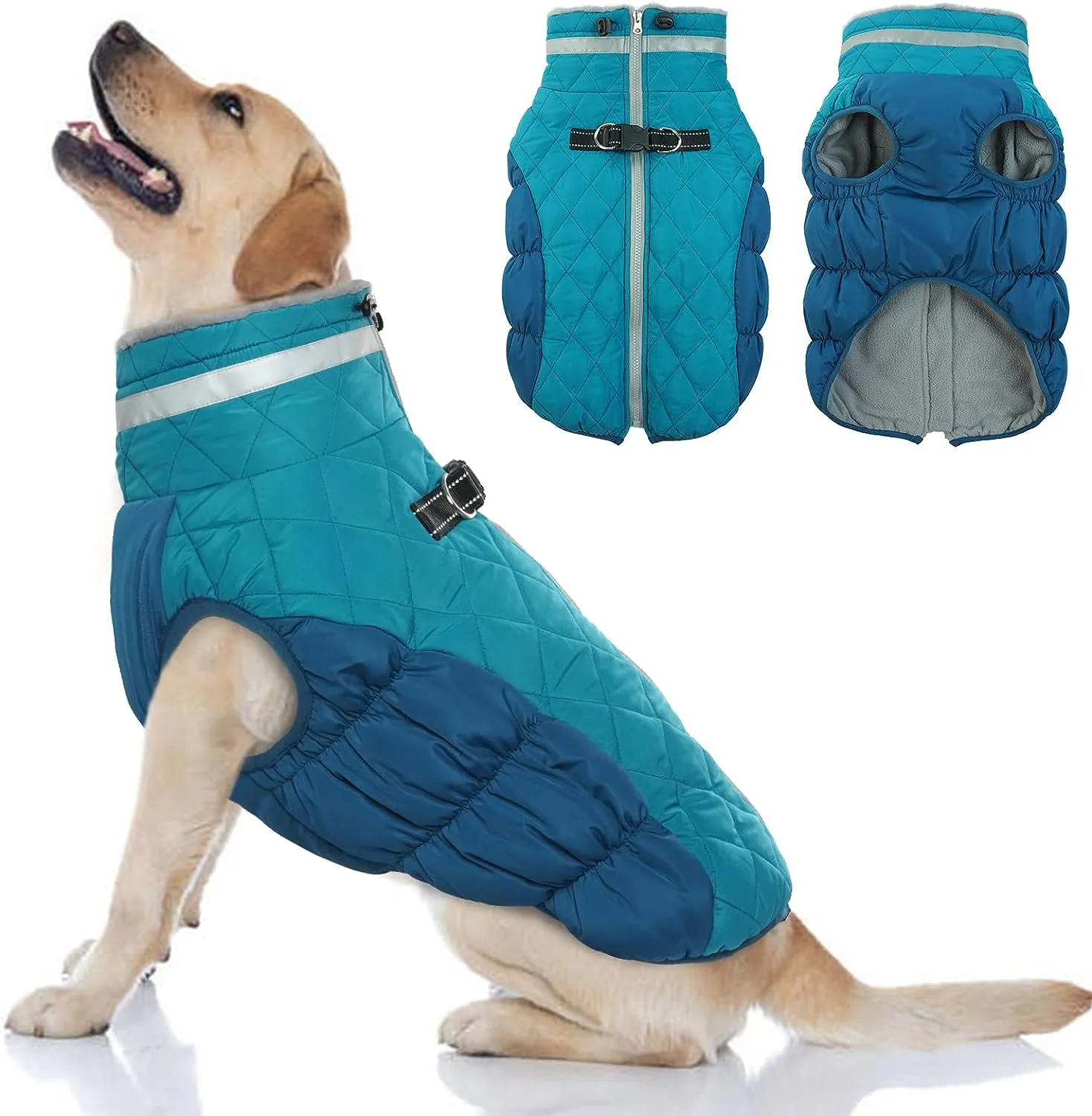Dog Coat, Fleece Dog Vest with Harness Built in, Dog Cold Weather Coats, Dog Snowsuit Waterproof, Dog Coats for Small Dogs, Dog Winter Jacket Windproof, Dog Puffer Jacket Rose Red S