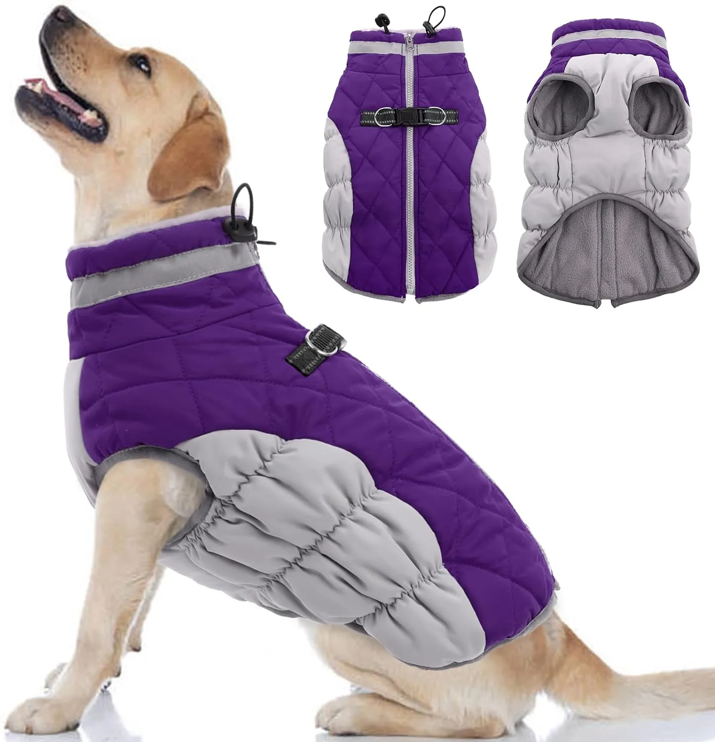 Dog Coat, Fleece Dog Vest with Harness Built in, Dog Cold Weather Coats, Dog Snowsuit Waterproof, Dog Coats for Small Dogs, Dog Winter Jacket Windproof, Dog Puffer Jacket Rose Red S
