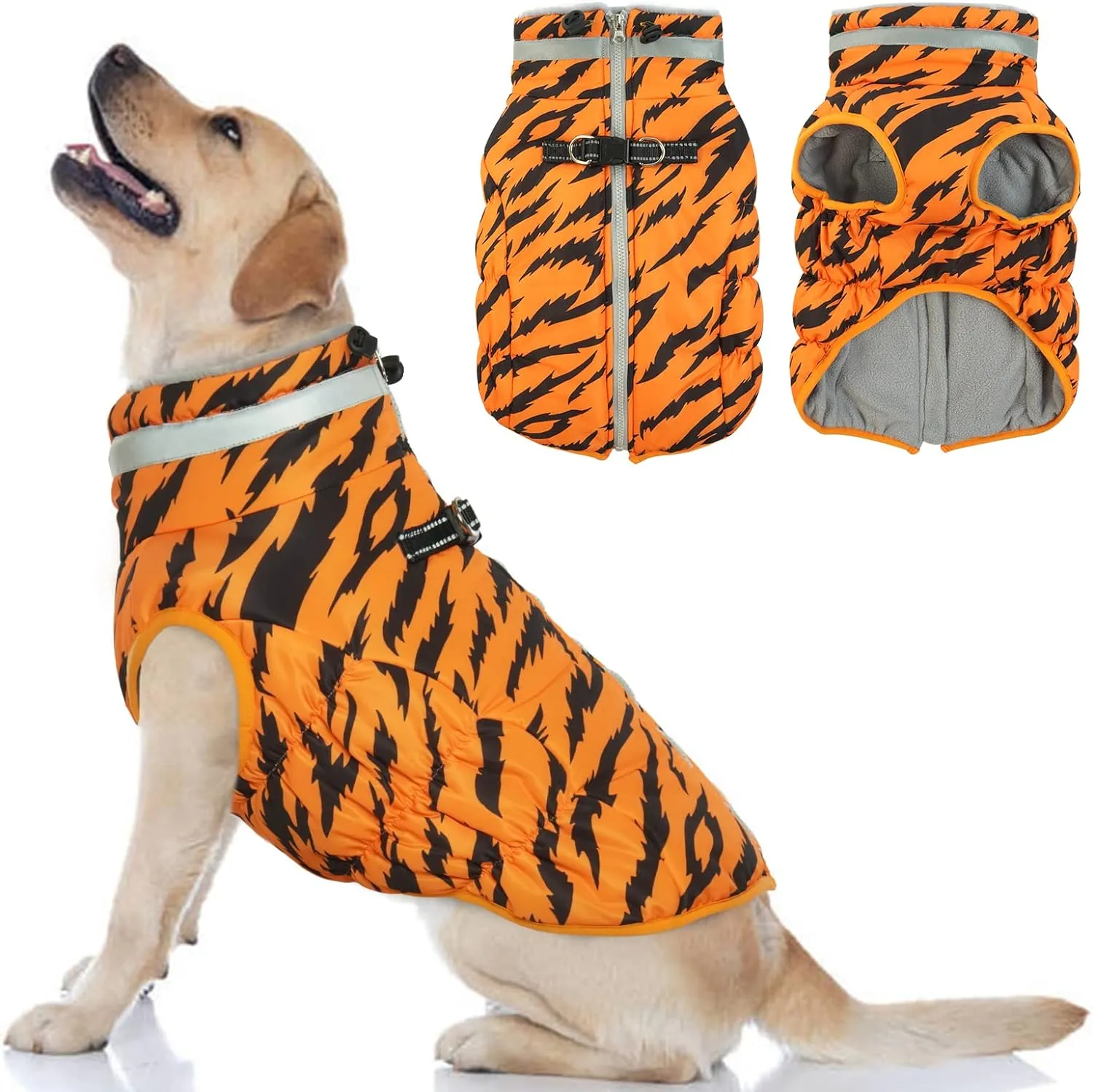 Dog Coat, Fleece Dog Vest with Harness Built in, Dog Cold Weather Coats, Dog Snowsuit Waterproof, Dog Coats for Small Dogs, Dog Winter Jacket Windproof, Dog Puffer Jacket Rose Red S