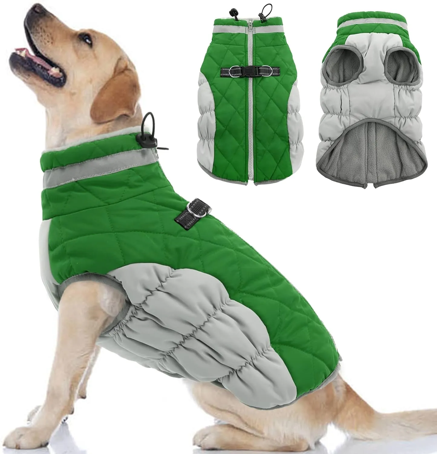 Dog Coat, Fleece Dog Vest with Harness Built in, Dog Cold Weather Coats, Dog Snowsuit Waterproof, Dog Coats for Small Dogs, Dog Winter Jacket Windproof, Dog Puffer Jacket Rose Red S