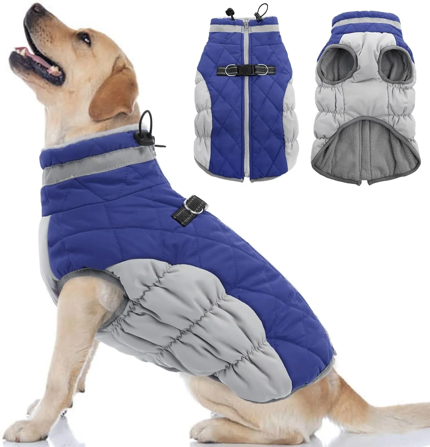 Dog Coat, Fleece Dog Vest with Harness Built in, Dog Cold Weather Coats, Dog Snowsuit Waterproof, Dog Coats for Small Dogs, Dog Winter Jacket Windproof, Dog Puffer Jacket Rose Red S