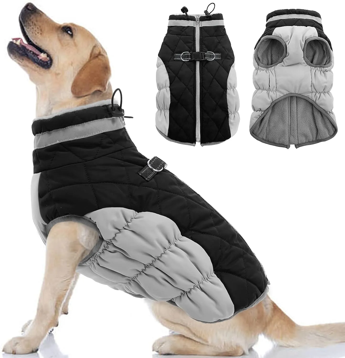 Dog Coat, Fleece Dog Vest with Harness Built in, Dog Cold Weather Coats, Dog Snowsuit Waterproof, Dog Coats for Small Dogs, Dog Winter Jacket Windproof, Dog Puffer Jacket Rose Red S