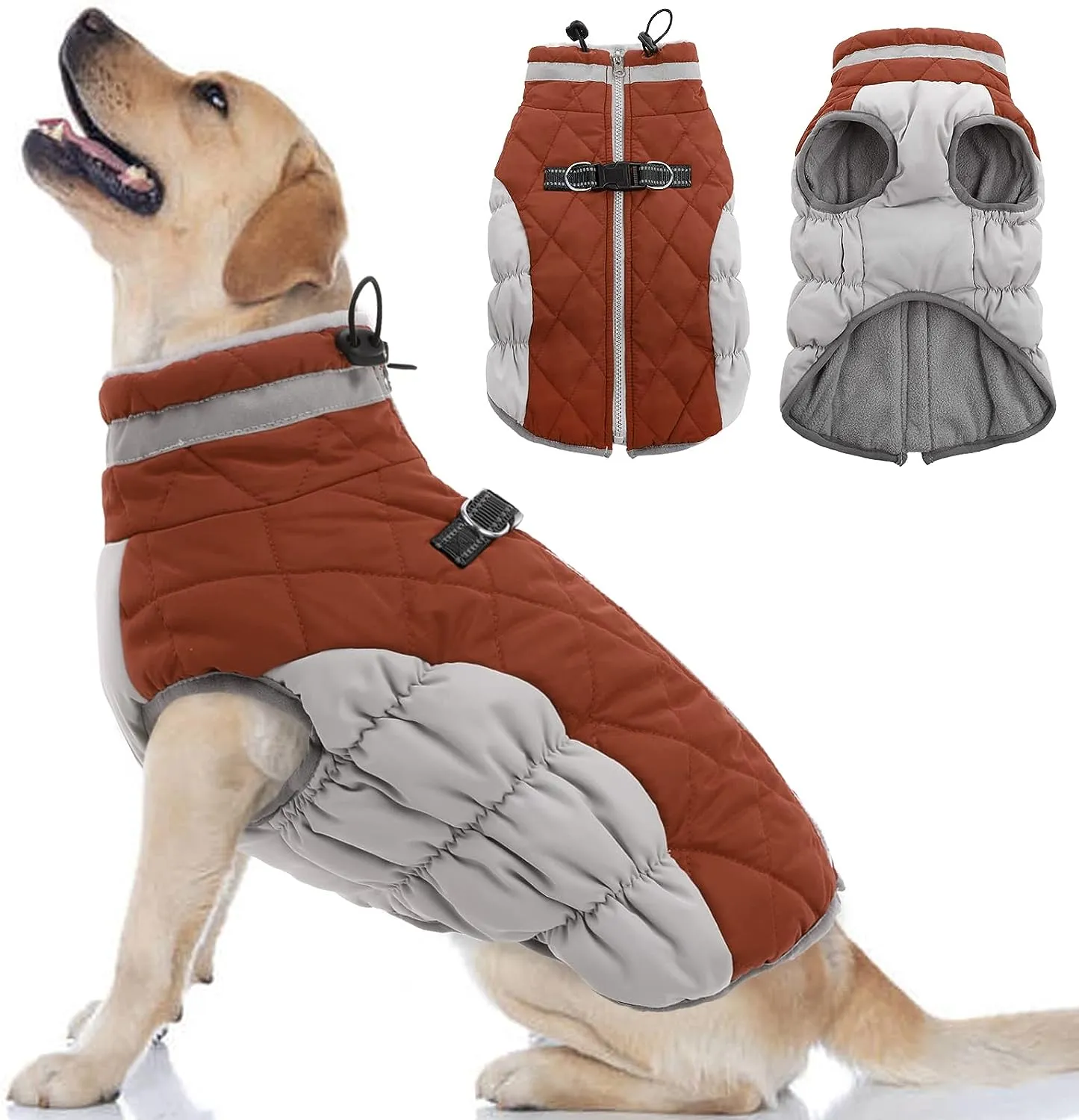Dog Coat, Fleece Dog Vest with Harness Built in, Dog Cold Weather Coats, Dog Snowsuit Waterproof, Dog Coats for Small Dogs, Dog Winter Jacket Windproof, Dog Puffer Jacket Rose Red S