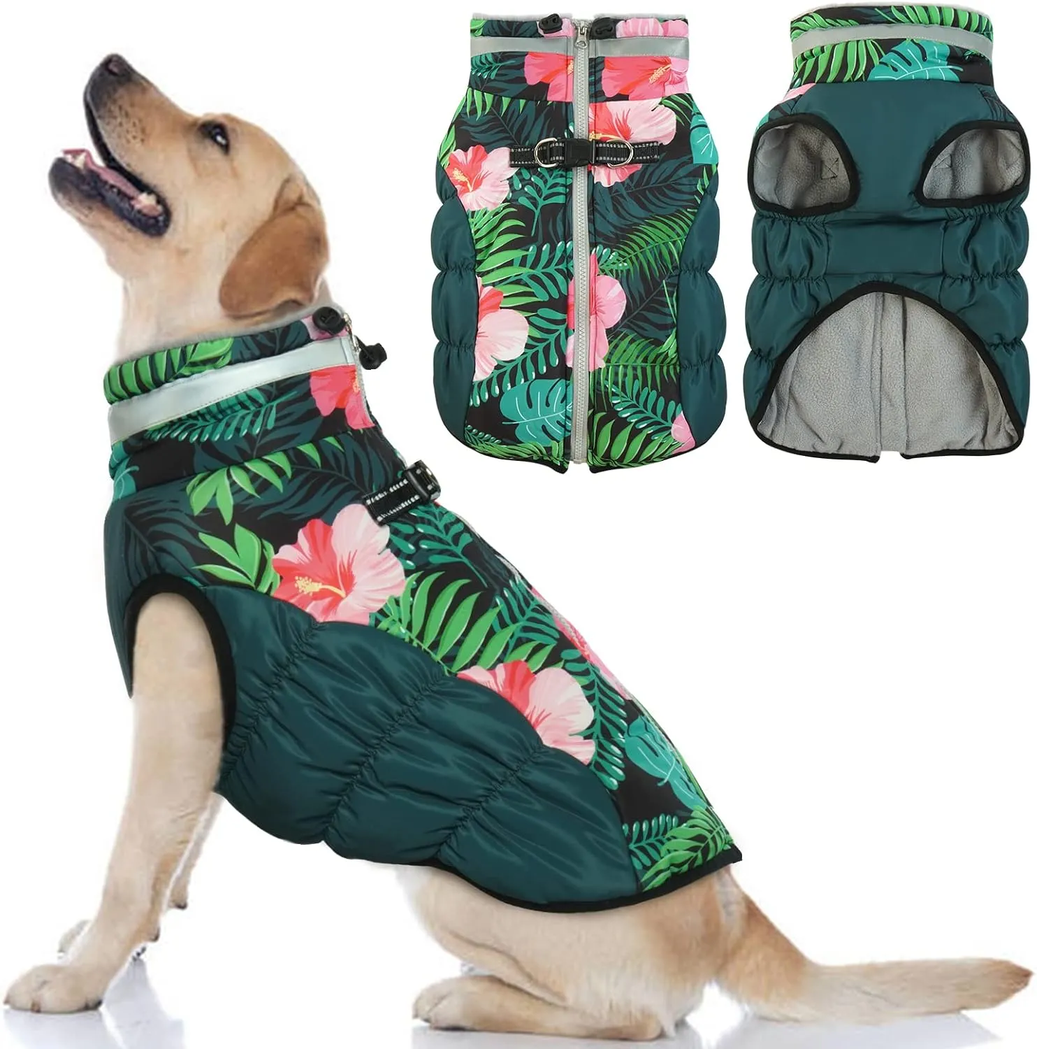 Dog Coat, Fleece Dog Vest with Harness Built in, Dog Cold Weather Coats, Dog Snowsuit Waterproof, Dog Coats for Small Dogs, Dog Winter Jacket Windproof, Dog Puffer Jacket Rose Red S