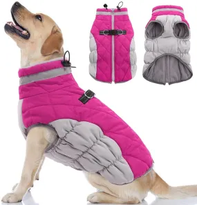 Dog Coat, Fleece Dog Vest with Harness Built in, Dog Cold Weather Coats, Dog Snowsuit Waterproof, Dog Coats for Small Dogs, Dog Winter Jacket Windproof, Dog Puffer Jacket Rose Red S