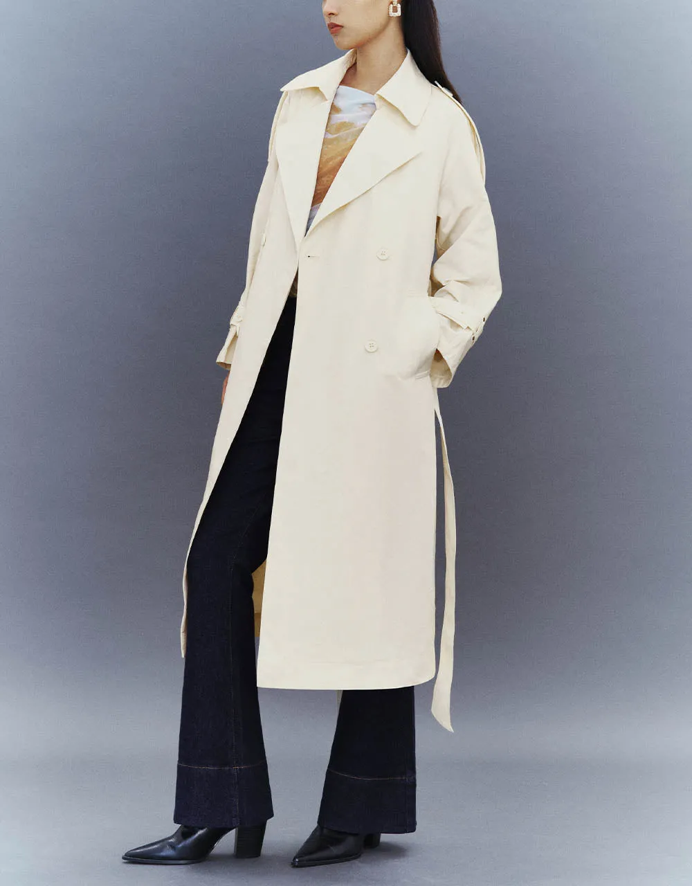 Double Breasted Notch Lapel Trench Coat