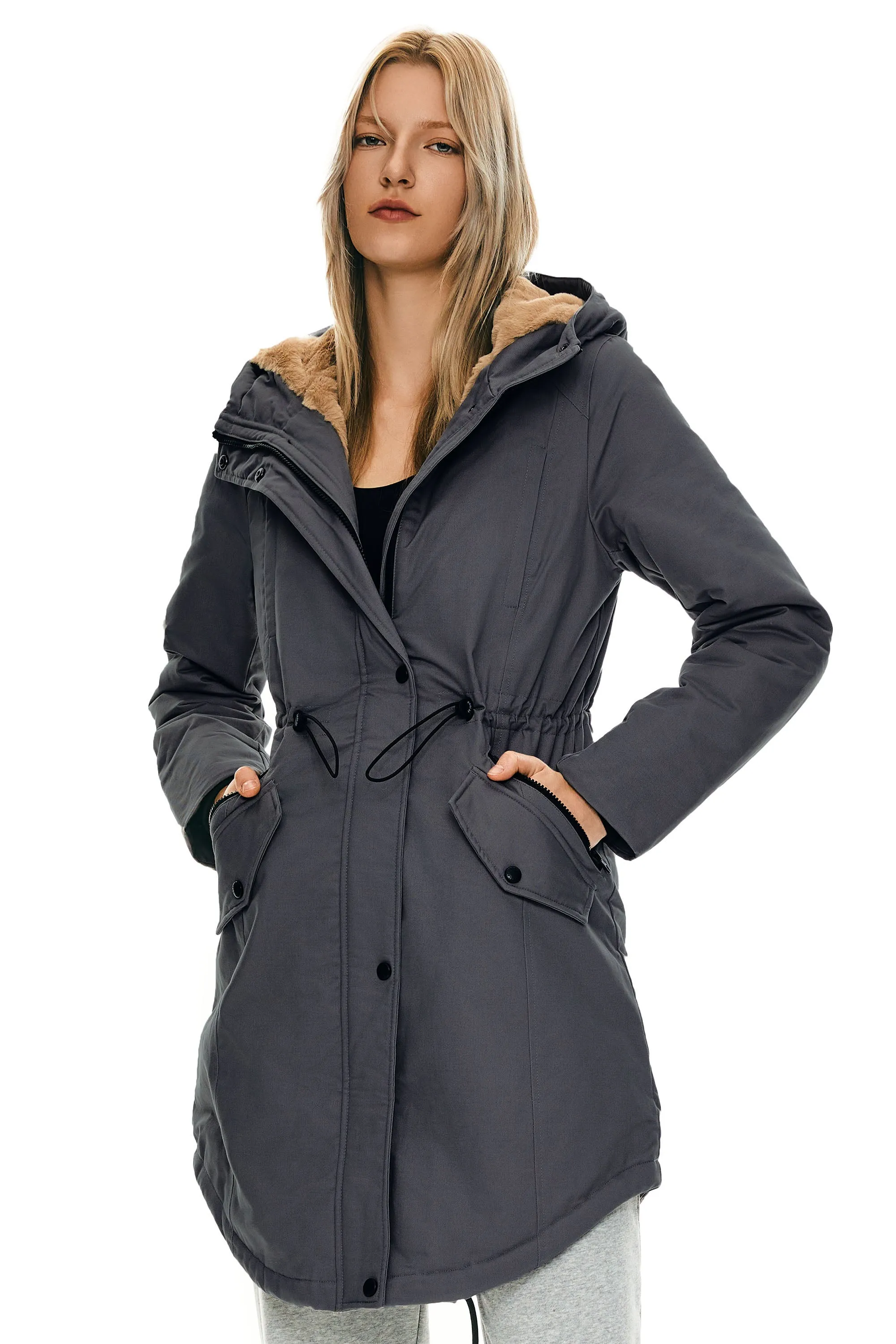 Drawstring Waist Fleece-Lined Parka