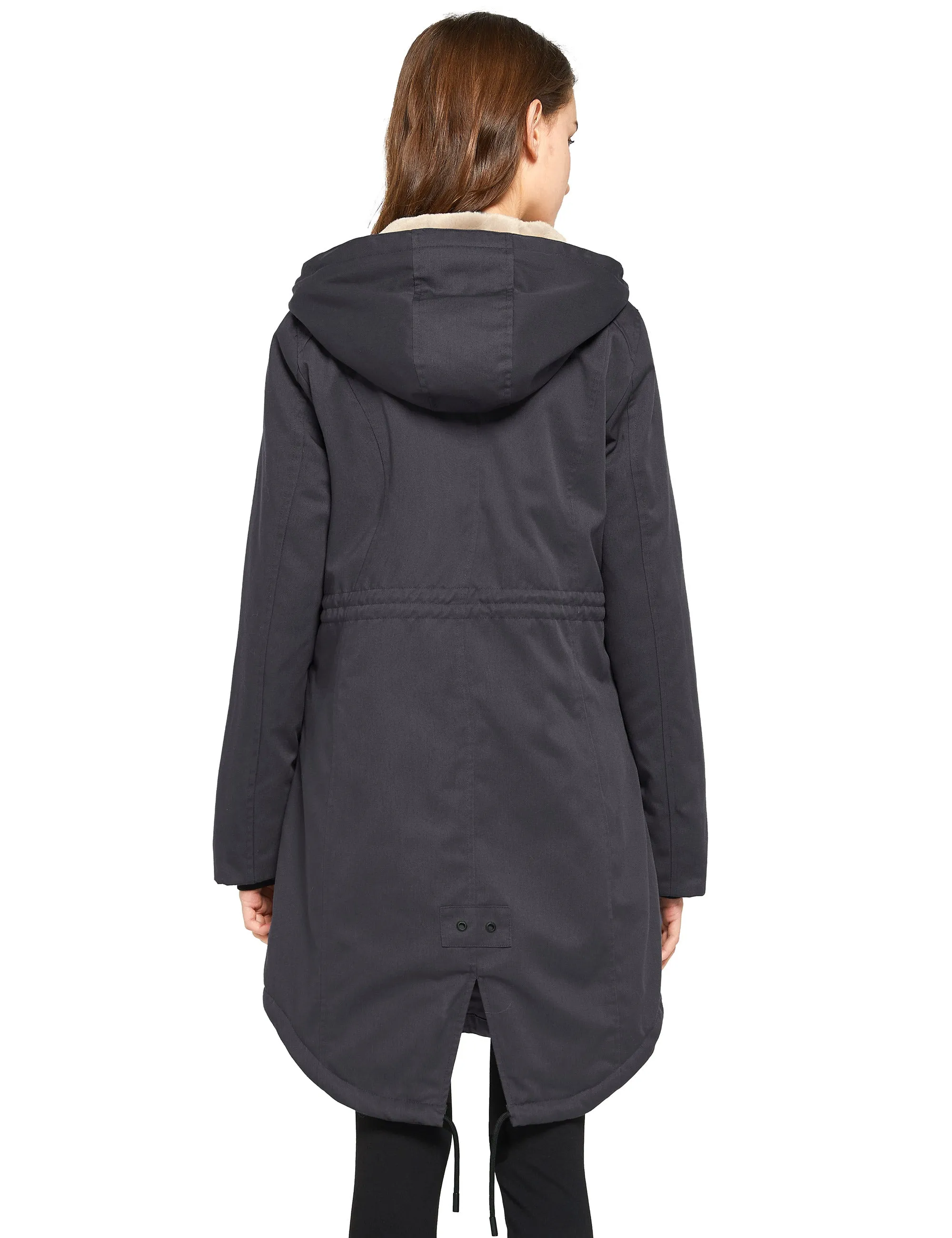 Drawstring Waist Fleece-Lined Parka