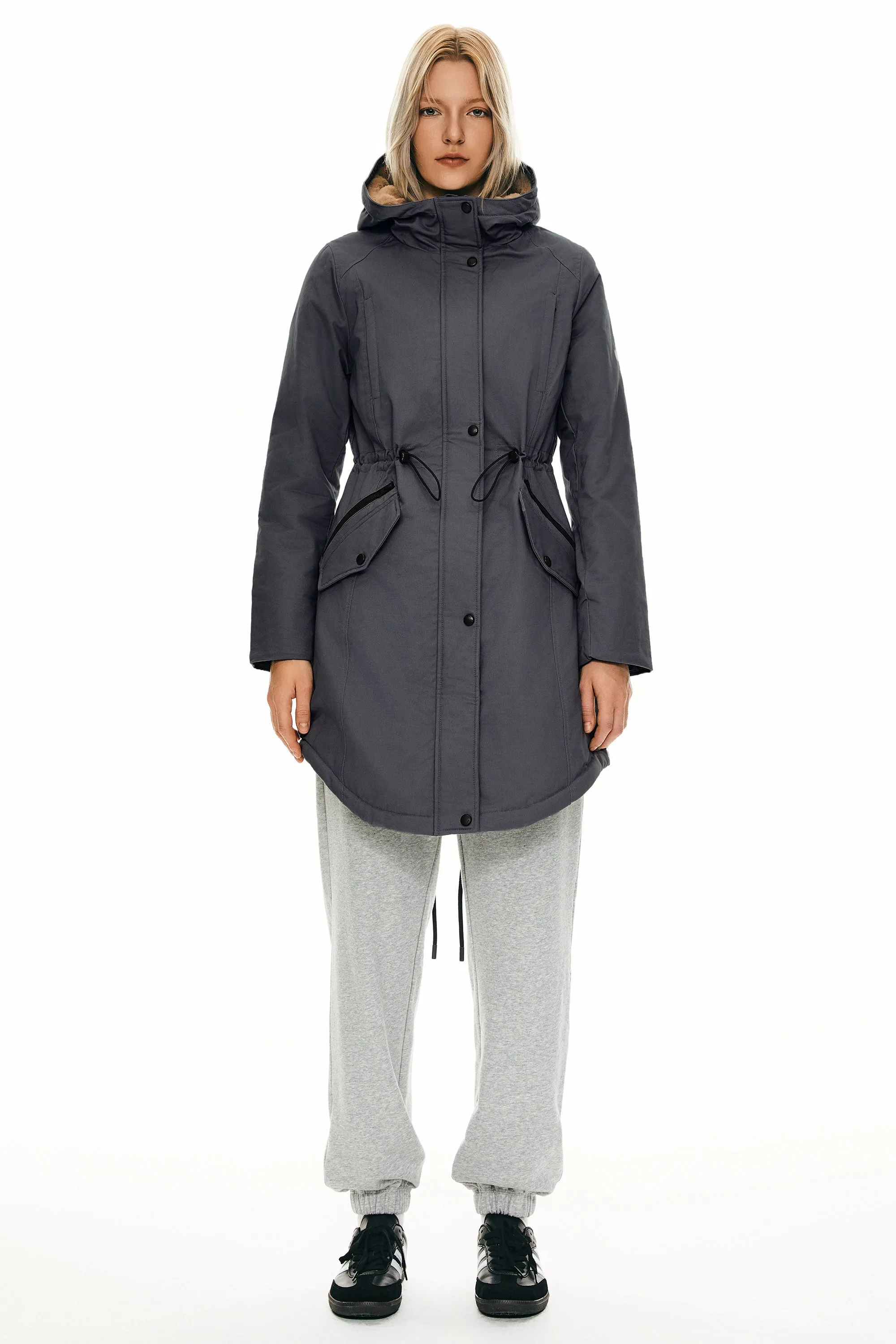 Drawstring Waist Fleece-Lined Parka