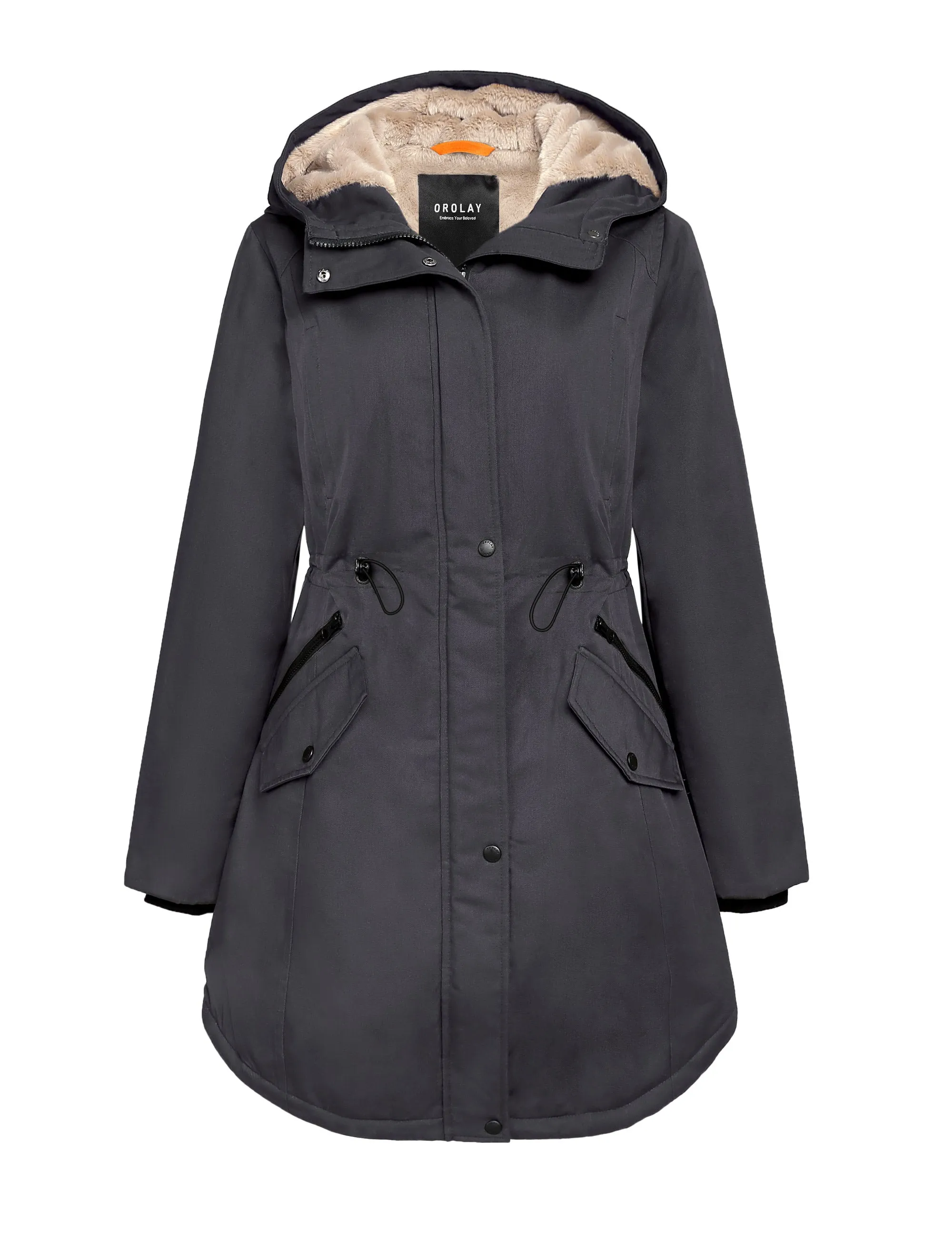 Drawstring Waist Fleece-Lined Parka