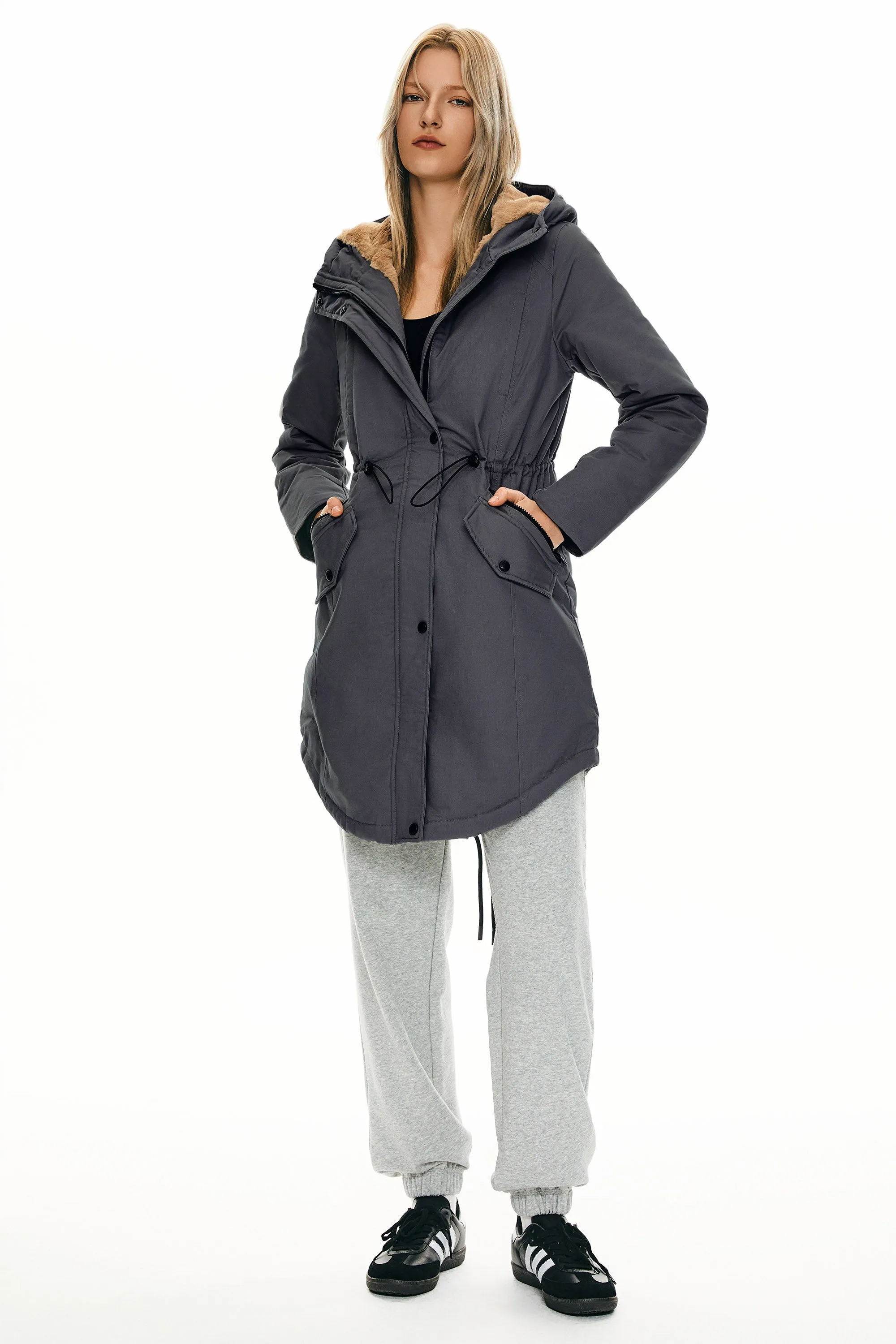 Drawstring Waist Fleece-Lined Parka