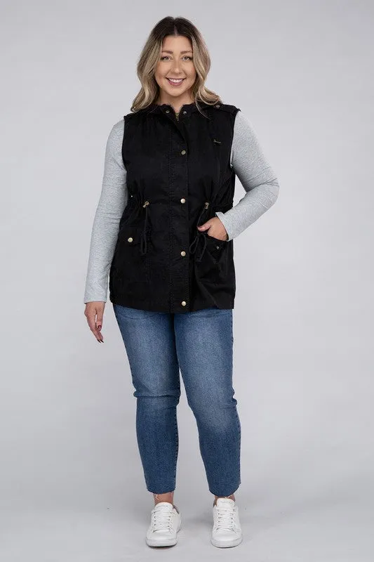 Drawstring Waist Military Hoodie Vest (Plus Sizes)