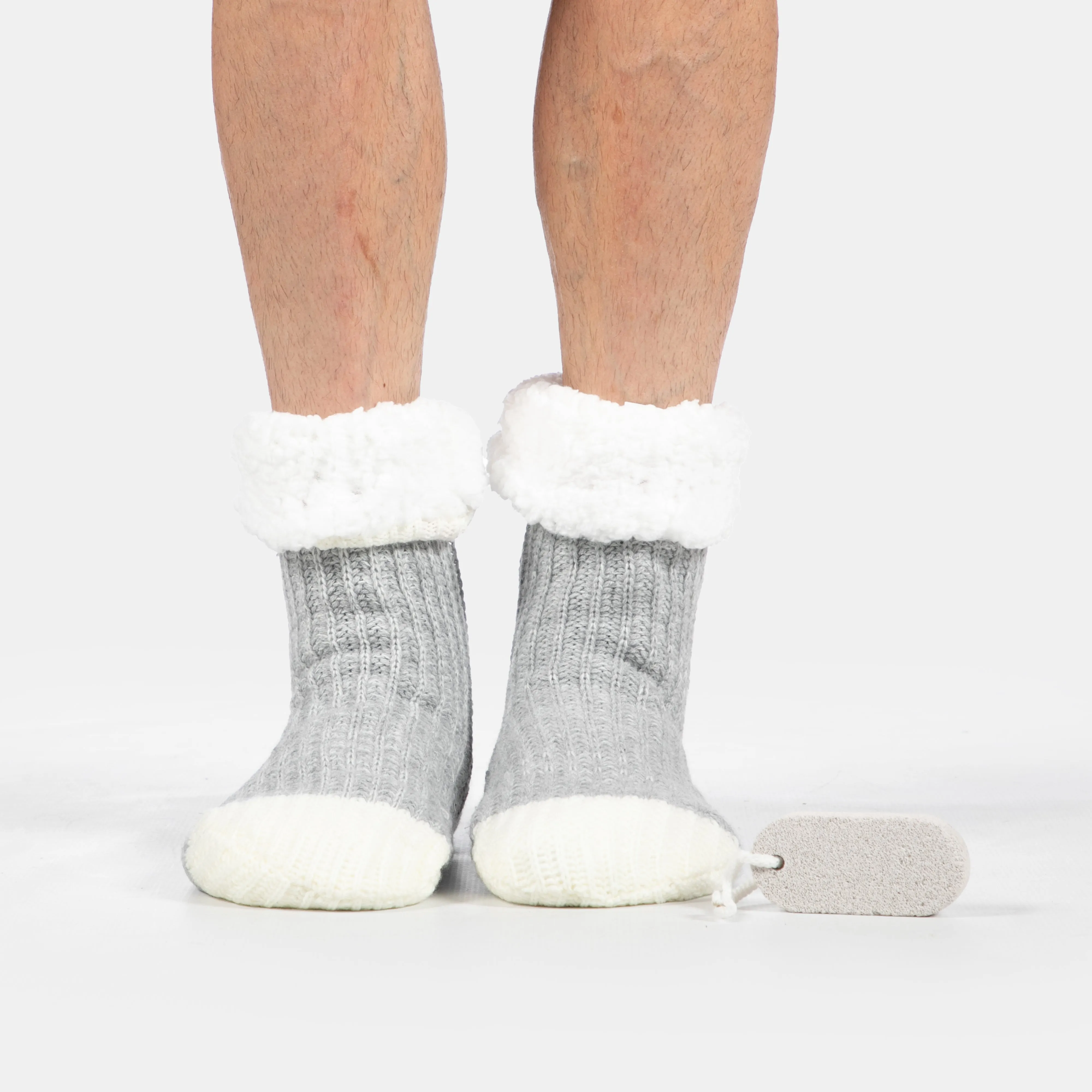 Faux Fur Lined Slipper Sox with Pumice Stone