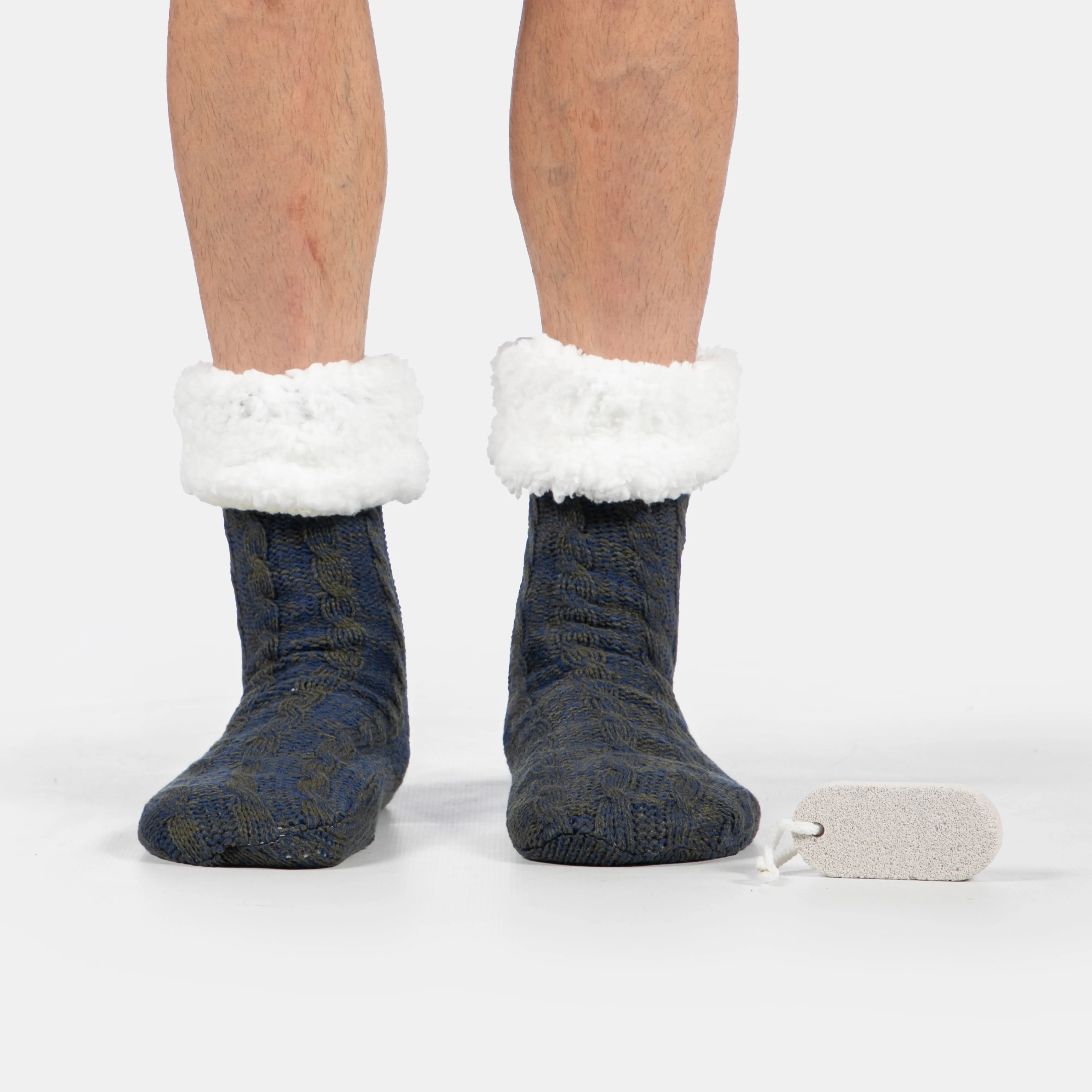 Faux Fur Lined Slipper Sox with Pumice Stone