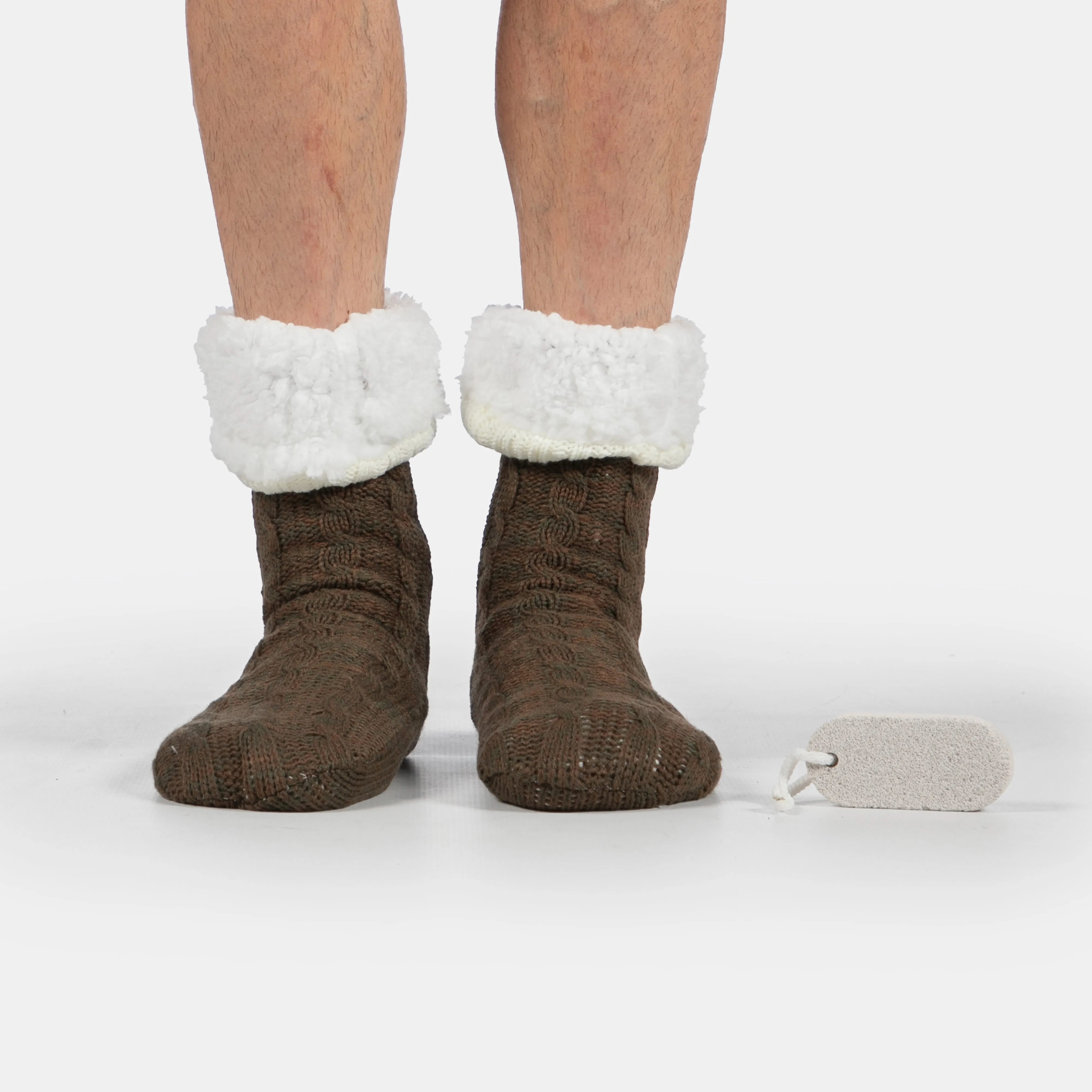 Faux Fur Lined Slipper Sox with Pumice Stone