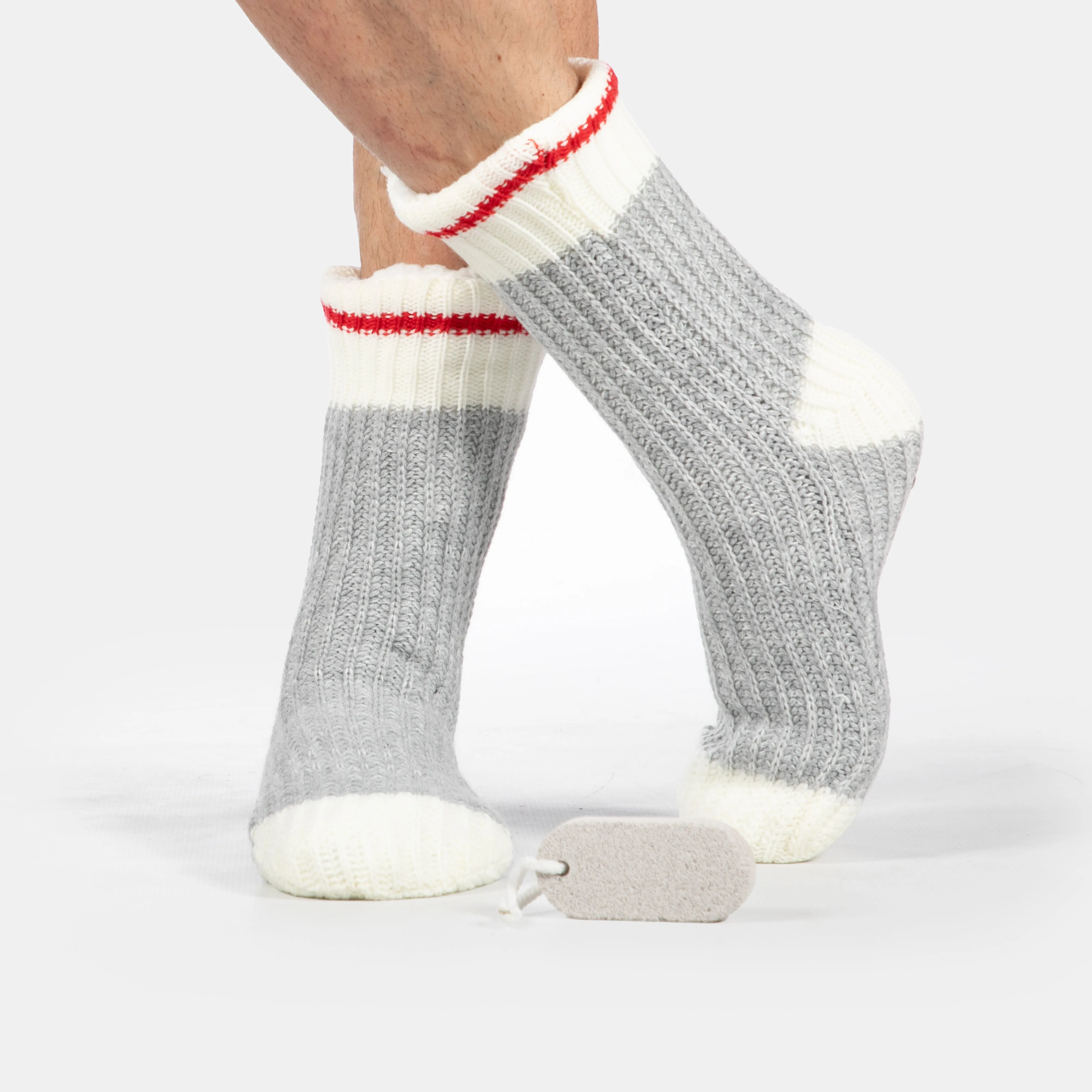 Faux Fur Lined Slipper Sox with Pumice Stone