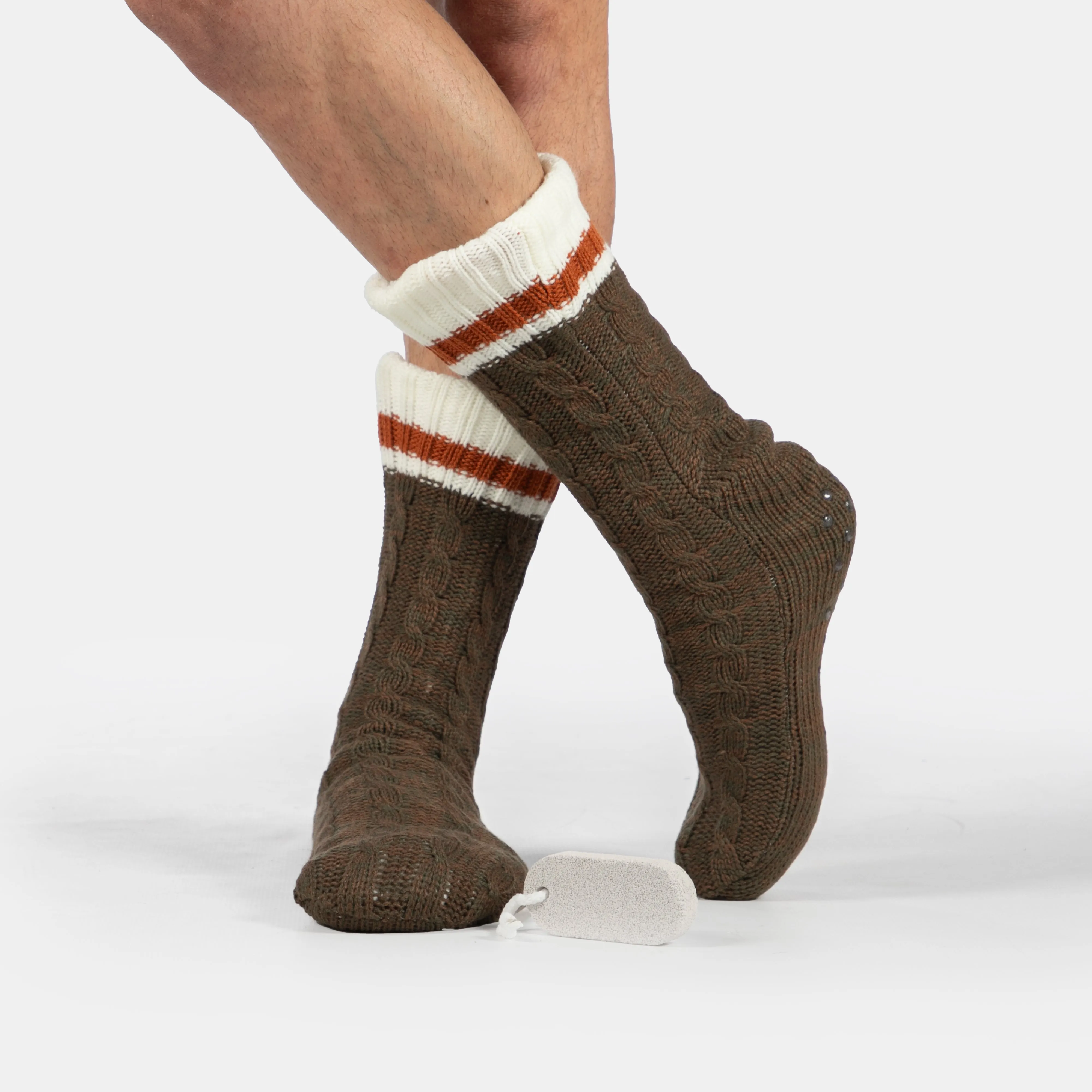 Faux Fur Lined Slipper Sox with Pumice Stone
