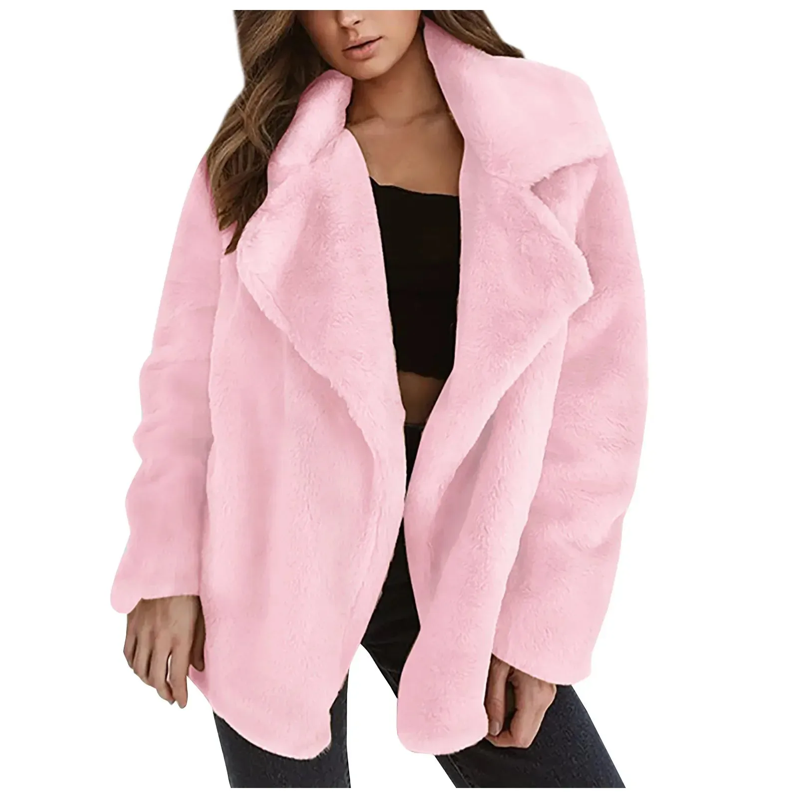 Fur Jackets Turn Down Collar Outwear Casual Female Pink Black Light Brown Coat