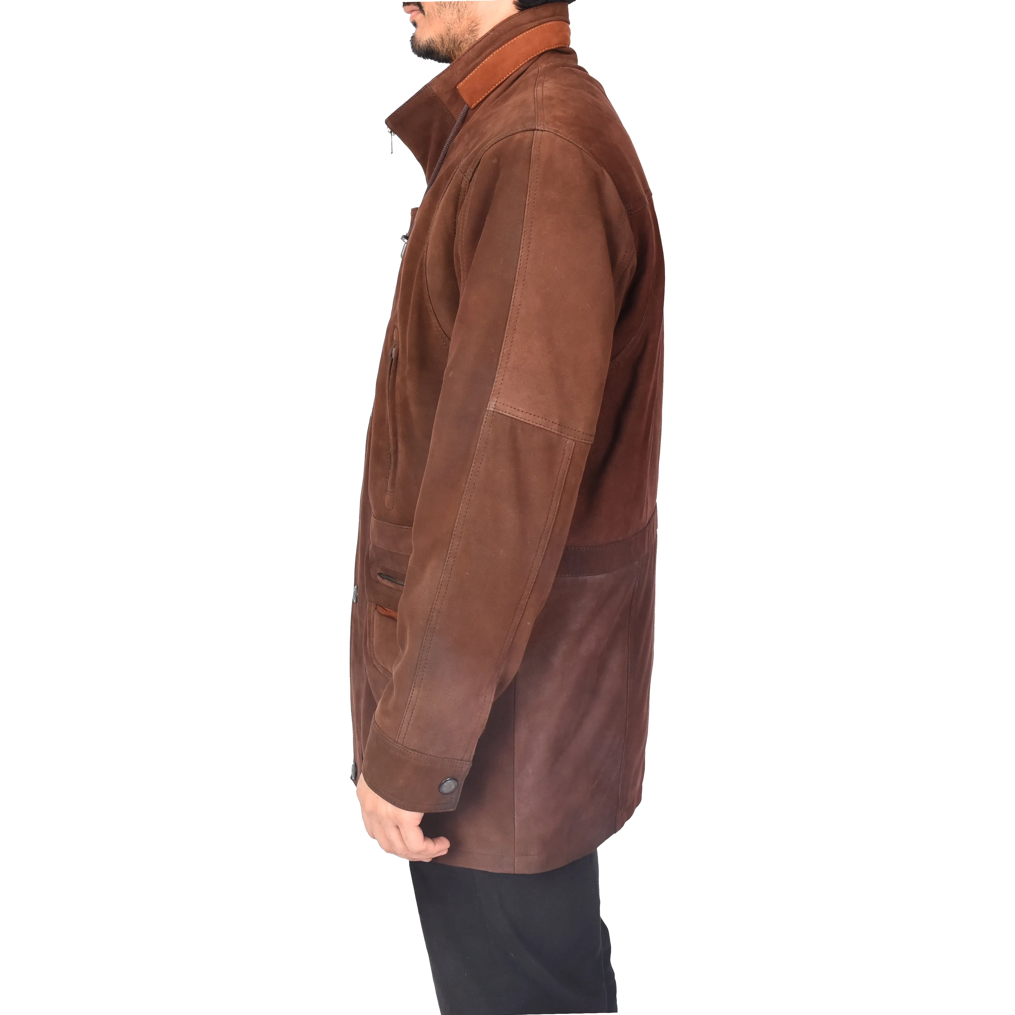 Gent's Classic Nubuck Leather Coat Mens Parka Style Jacket Brown Carlsen