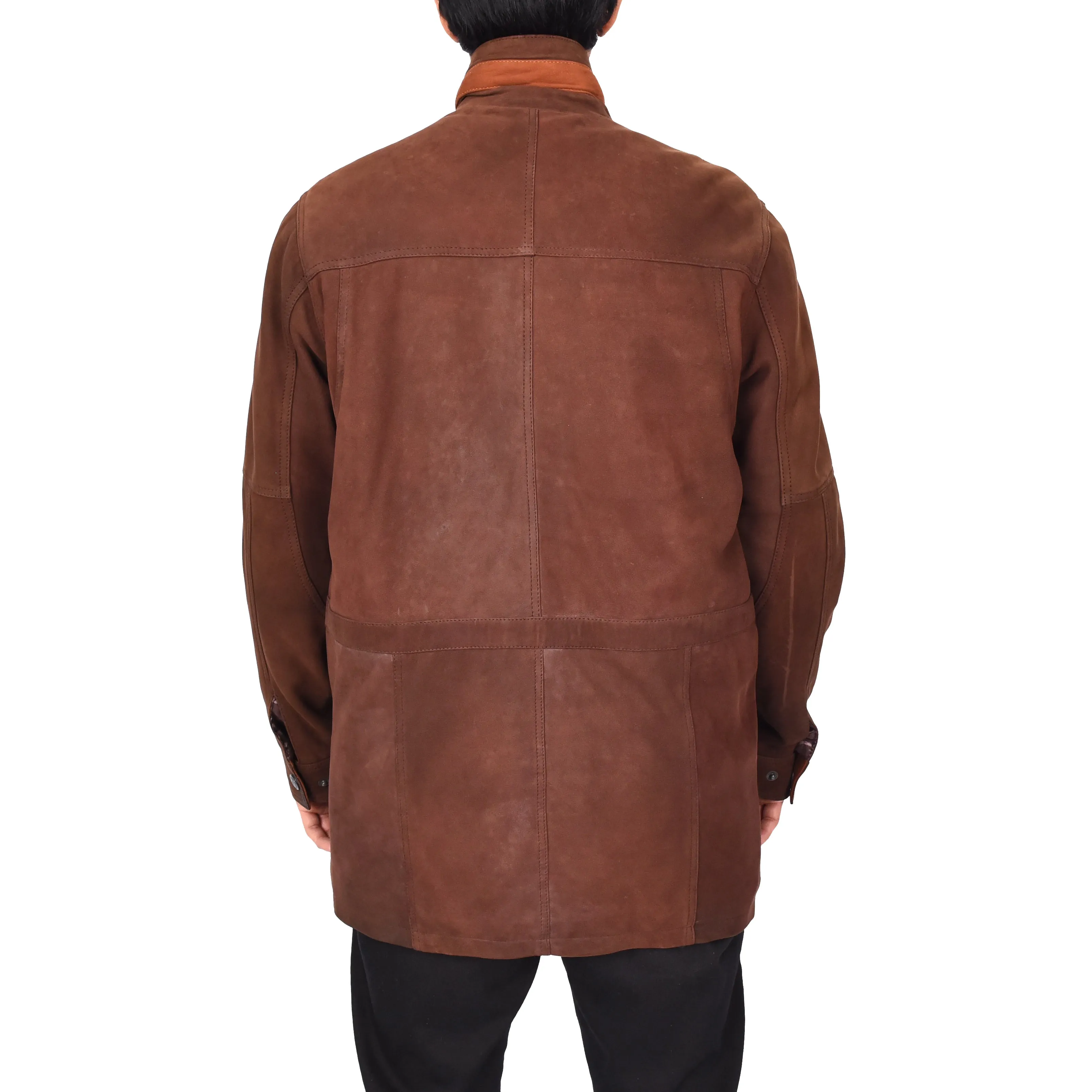 Gent's Classic Nubuck Leather Coat Mens Parka Style Jacket Brown Carlsen