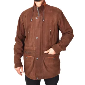 Gent's Classic Nubuck Leather Coat Mens Parka Style Jacket Brown Carlsen