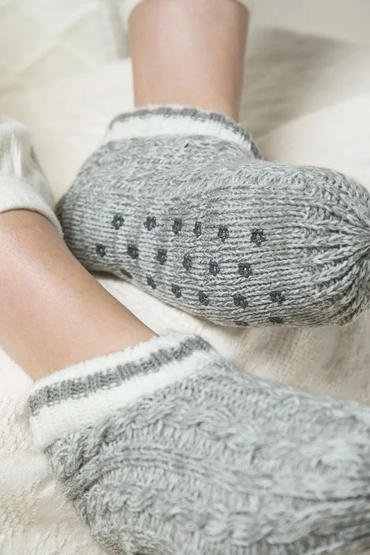 grey furry cable knit slipper boots