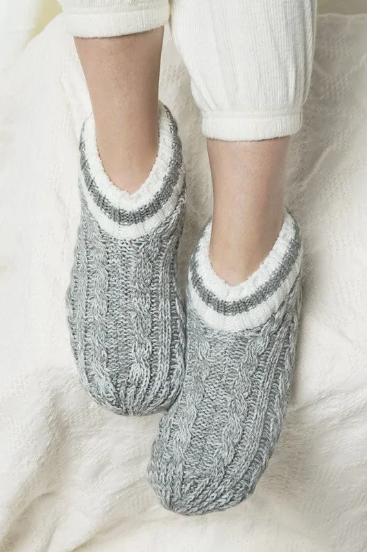 grey furry cable knit slipper boots