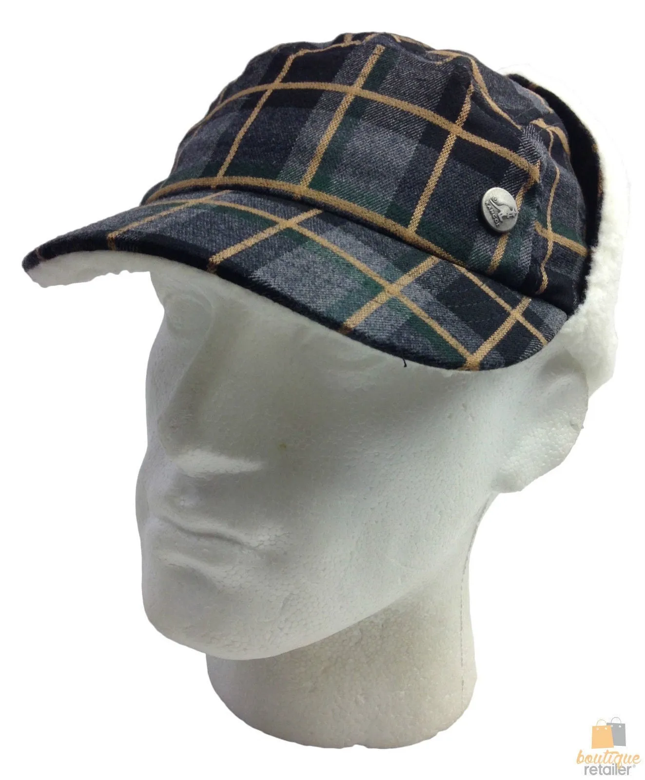 KANGOL Plaid Supre Ushanka Sherpa Chullo Lined Hat Warm Winter Ear Trapper Flying