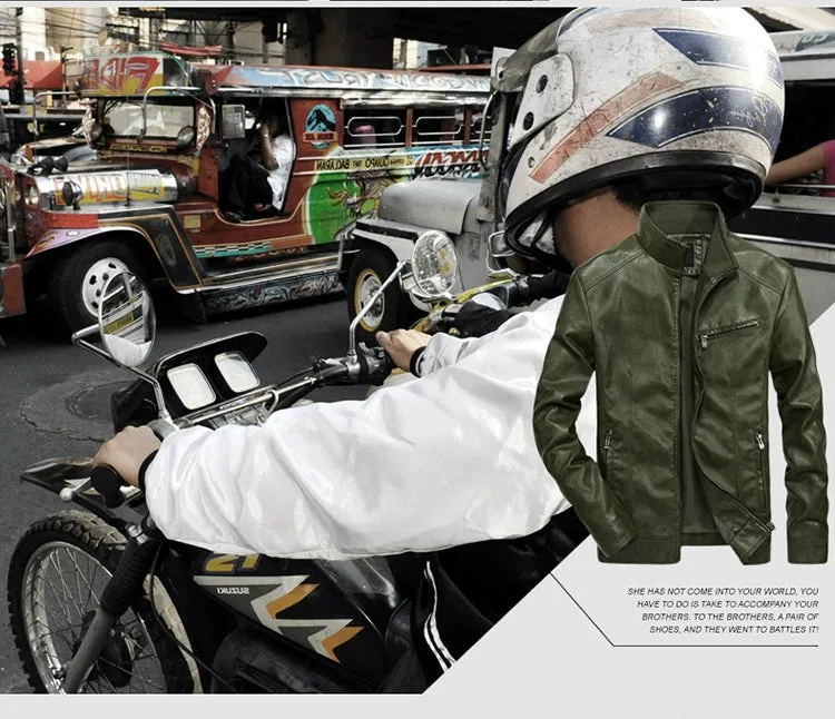 Korean-Style Slim-Fit Trendy Handsome Casual Stand Collar Leather Jacket
