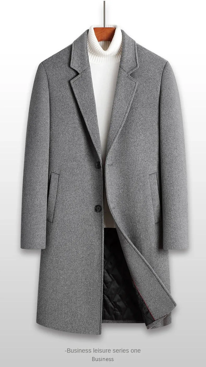 Langer Mantel Männer Wolle 54.3% Herbst und Winter neuer Herren Woll mantel mittlerer und langer Anzug Kragen Baumwolle verdickter Woll mantel