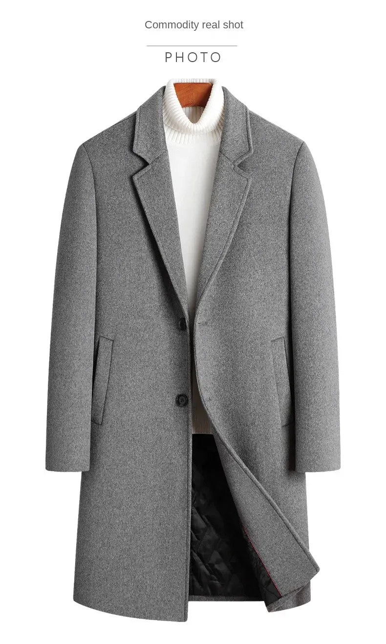 Langer Mantel Männer Wolle 54.3% Herbst und Winter neuer Herren Woll mantel mittlerer und langer Anzug Kragen Baumwolle verdickter Woll mantel