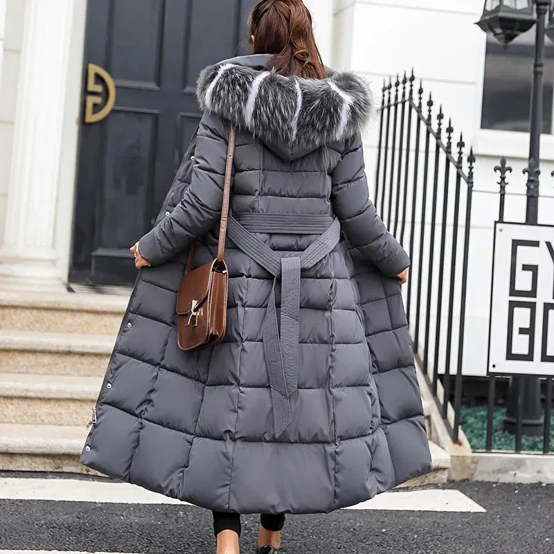 LVSANW Long Down Cotton Parkas Coat Female New Winter Over Knee Loose Large Fur Collar Hooded Warm Thick Parkas Women  Padded Overcoat