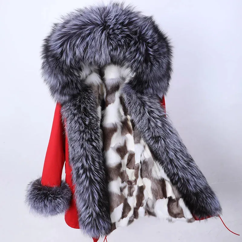 LVSANW Maomaokong 2025 Winter Long Jacket Real Fur Coat Women Clothes Large Fur Collar Detachable Natural Fox Lining Parkas Leather Fur