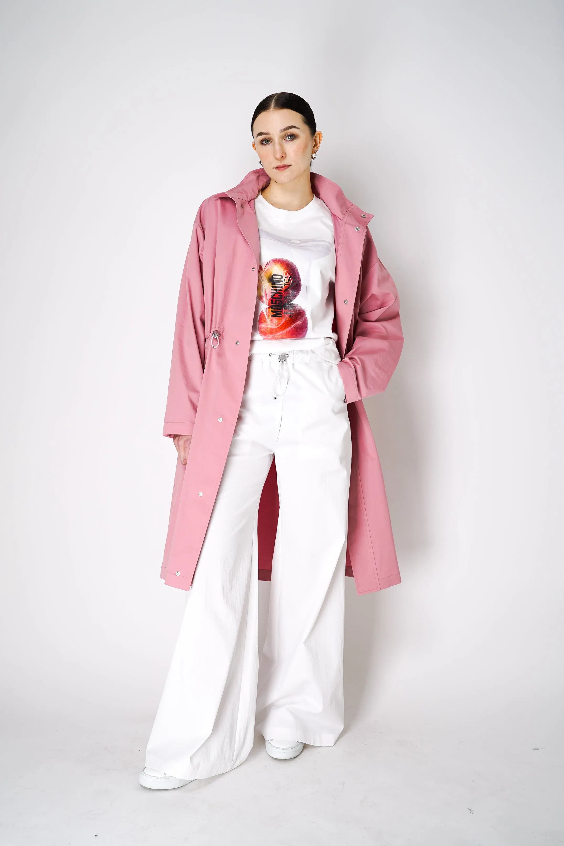 Moschino Jeans Cotton Blend Hooded Trench Coat in Pink