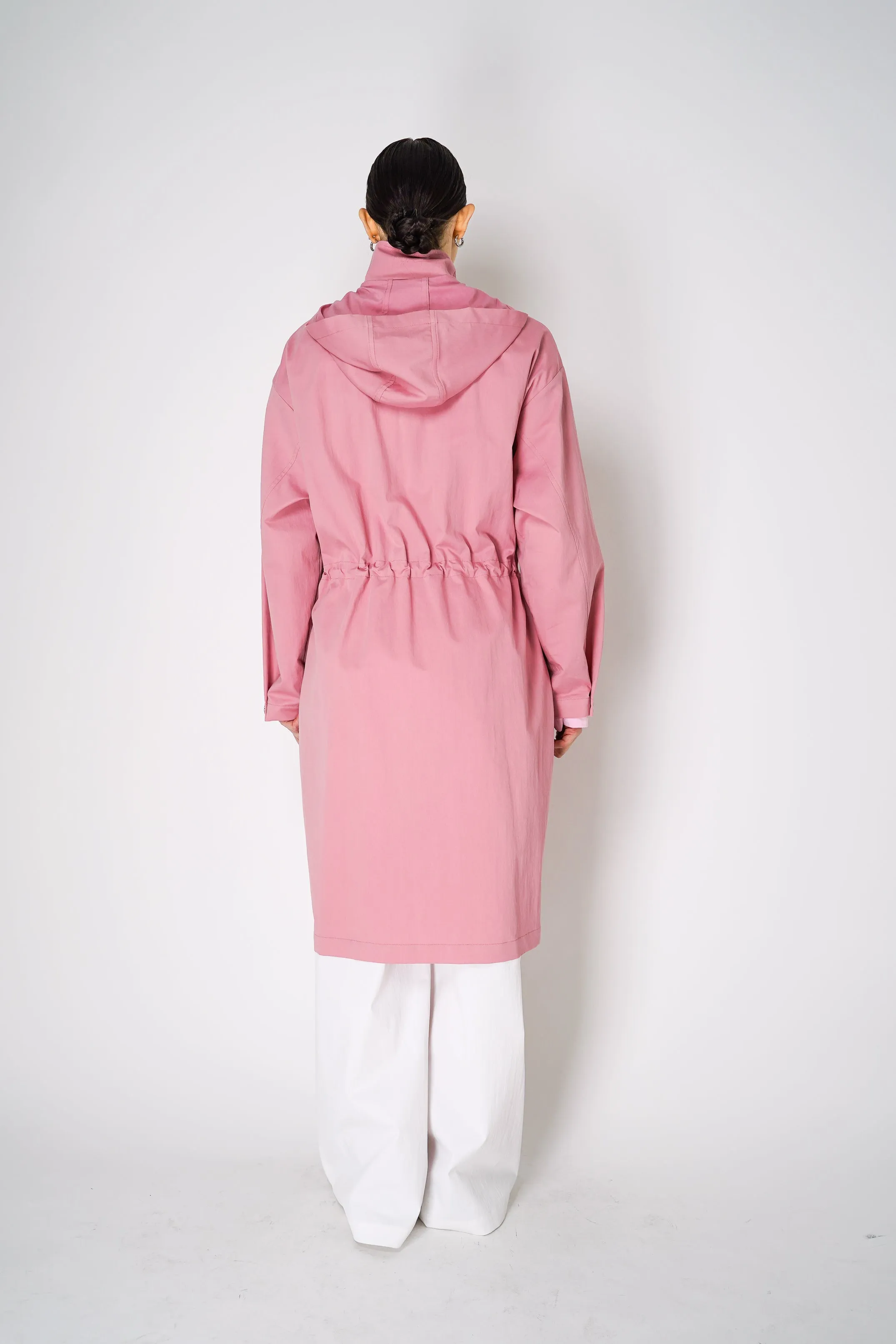 Moschino Jeans Cotton Blend Hooded Trench Coat in Pink