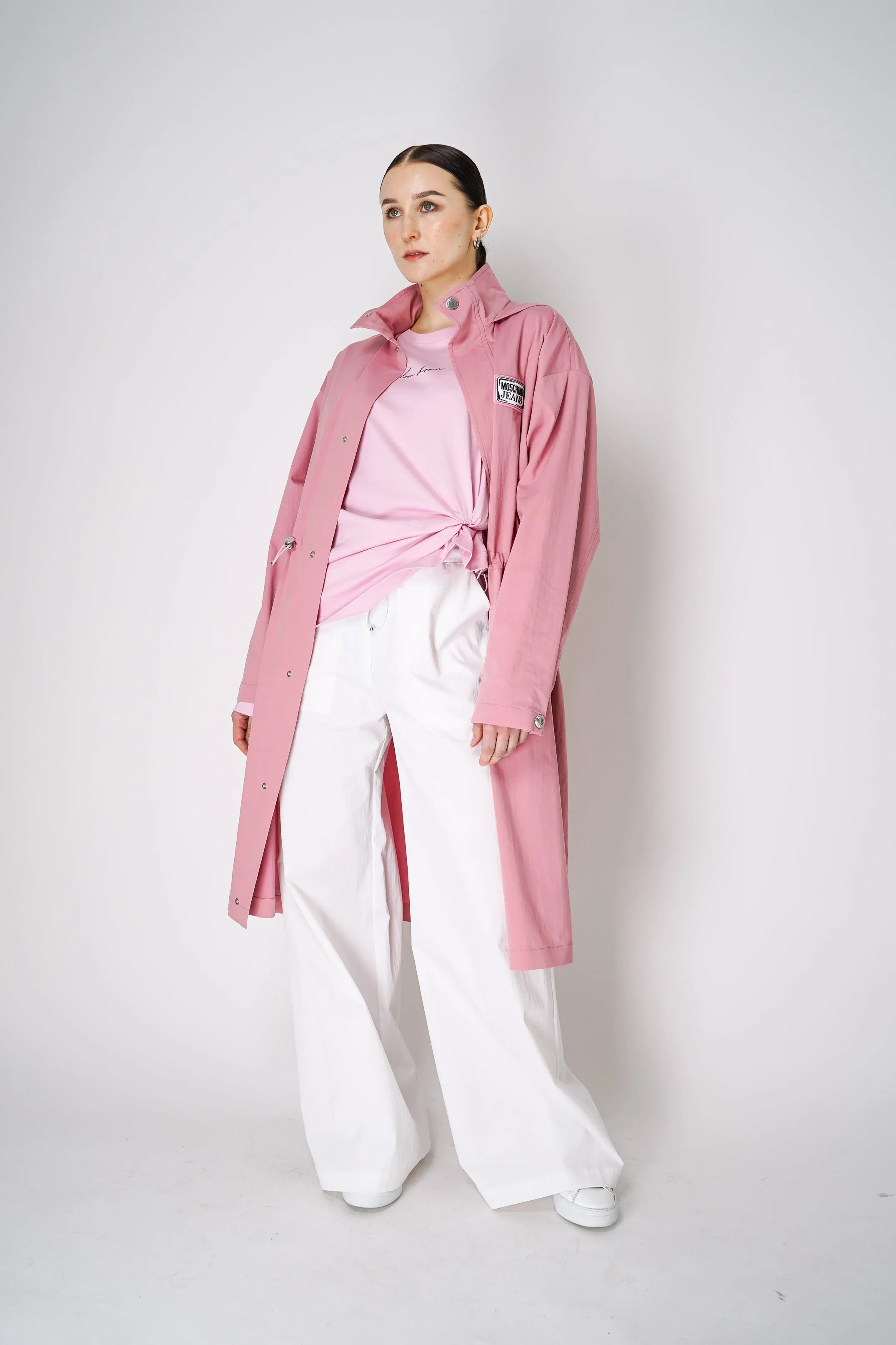Moschino Jeans Cotton Blend Hooded Trench Coat in Pink